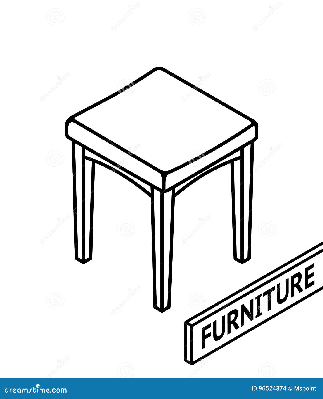 Isometric Outline Furniture 3d Line Drawn Isometric Stool White