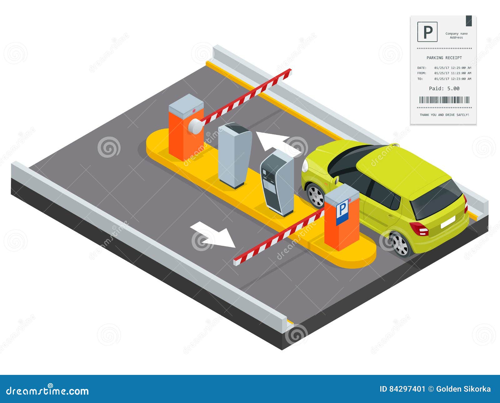 Isometric Parking Payment Station, Access Control Concept. Parking