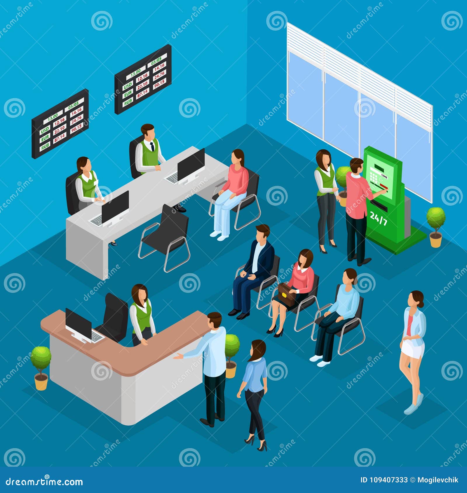 Isometric People in Bank Office Concept Stock Vector - Illustration of ...