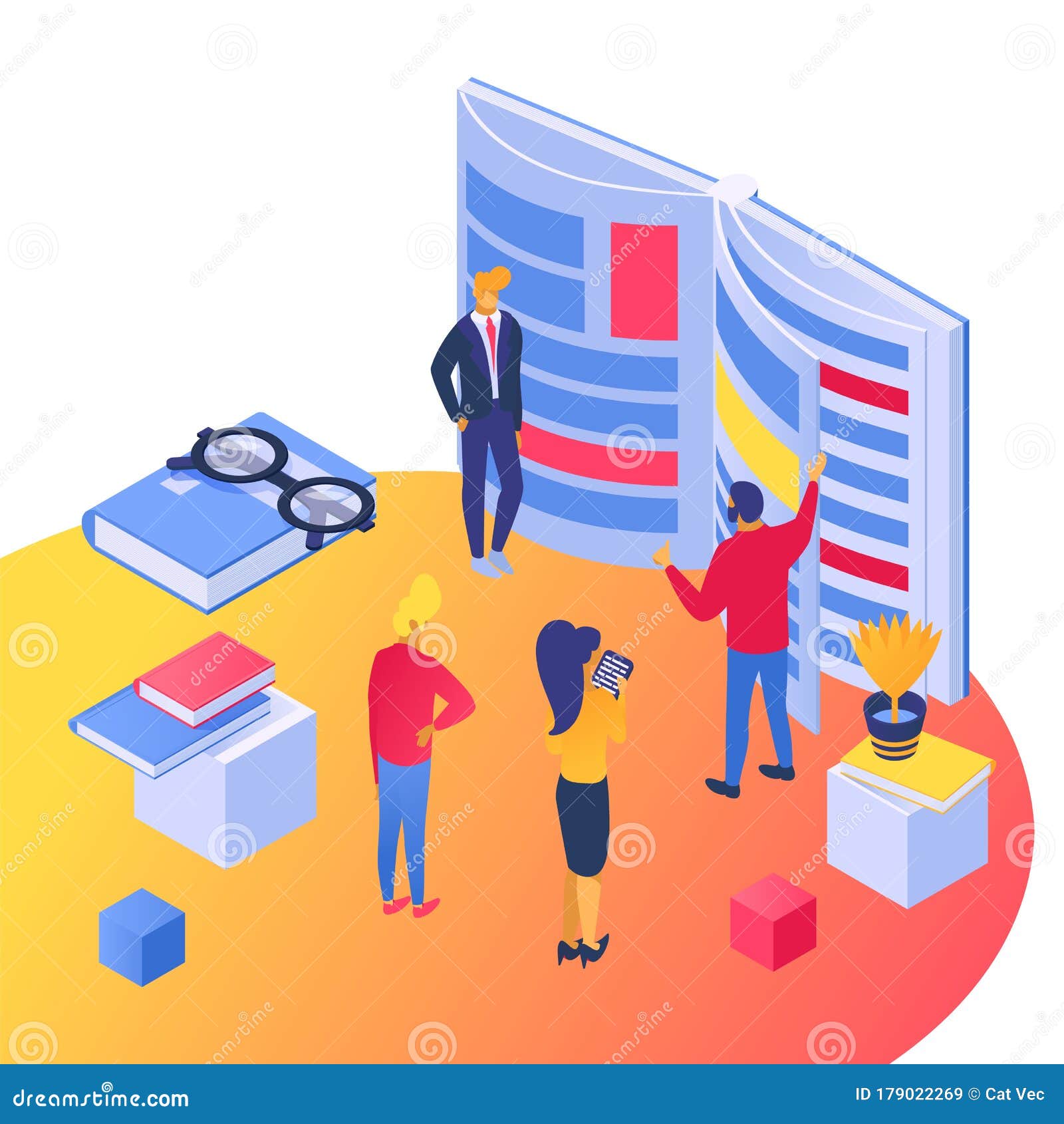 Download Isometric People In Book Library Vector Illustration ...