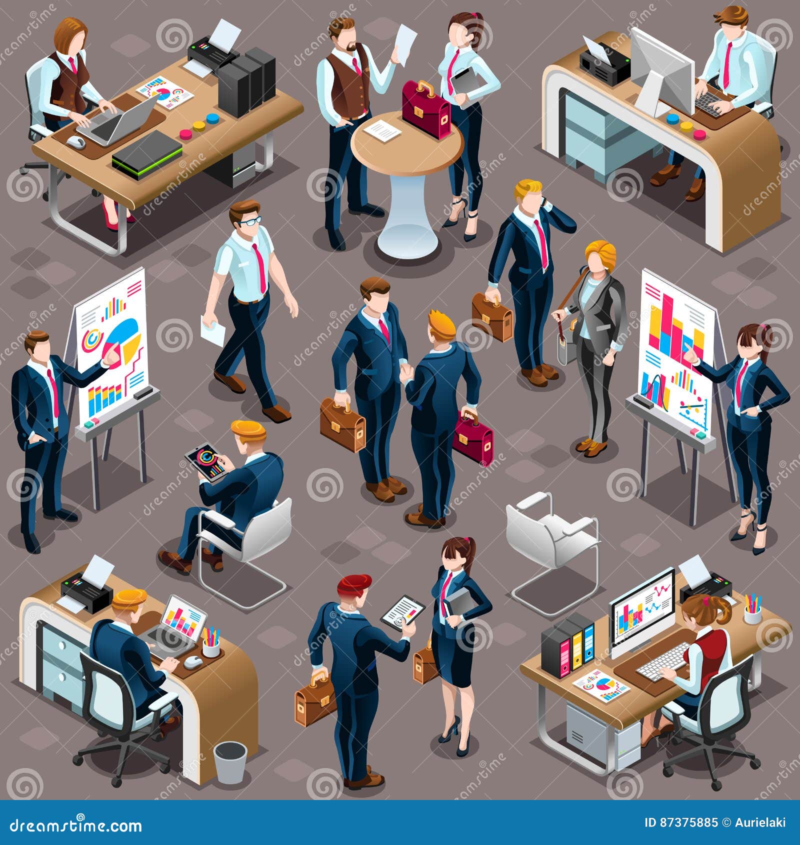 Isometric People Sale Bank Desk Icon 3d Set Vector Illustration