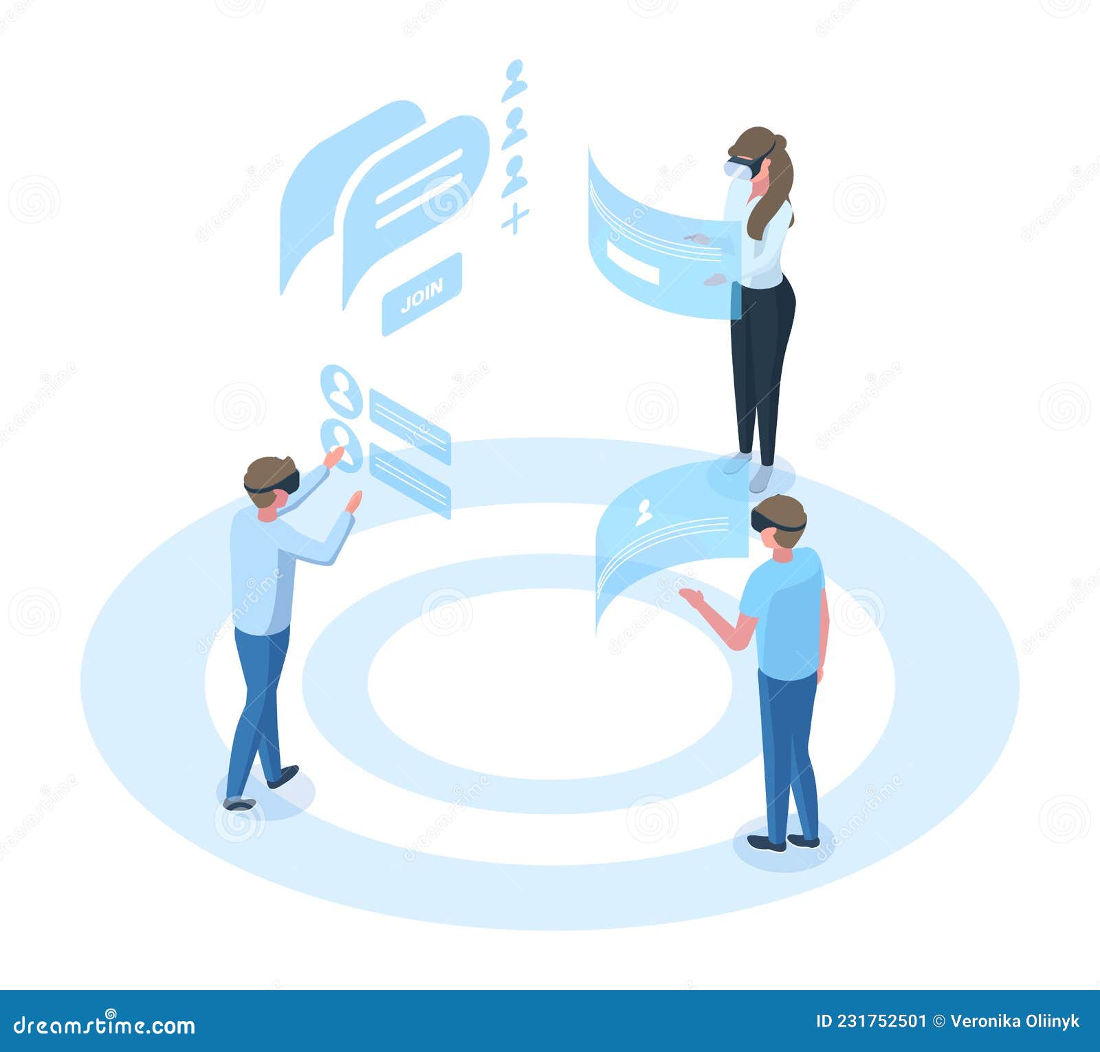Isometric People Virtual Reality Communication Simulation Technology