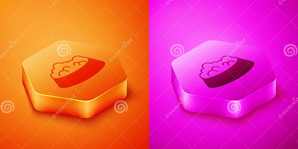 Isometric Pet Food Bowl for Cat or Dog Icon Isolated on Orange and Pink ...