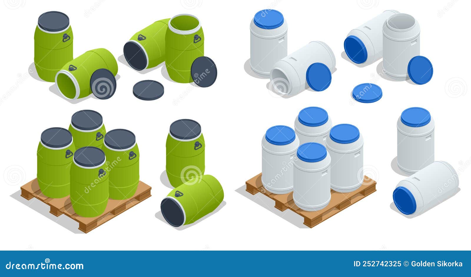 Isometric Plastic Barrel, Container Isolated on White Background