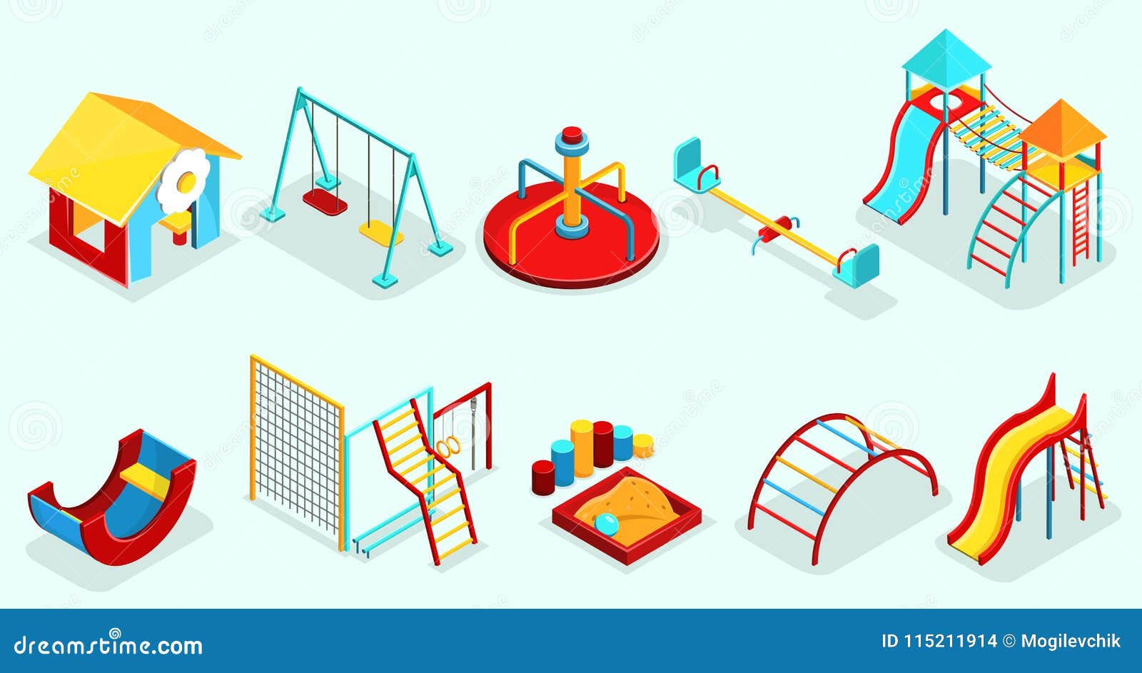 Isometric Playground Elements Set Stock Vector Illustration Of Ladder