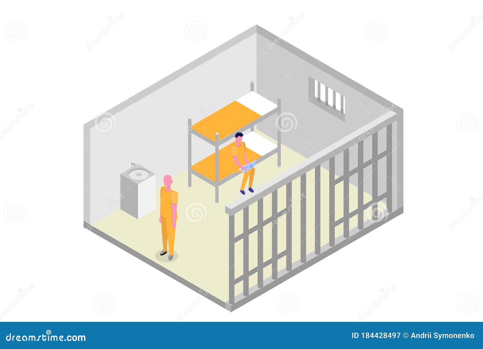 Isometric Prison Cell. Vector Jail, Incarceration Concept. Stock Vector