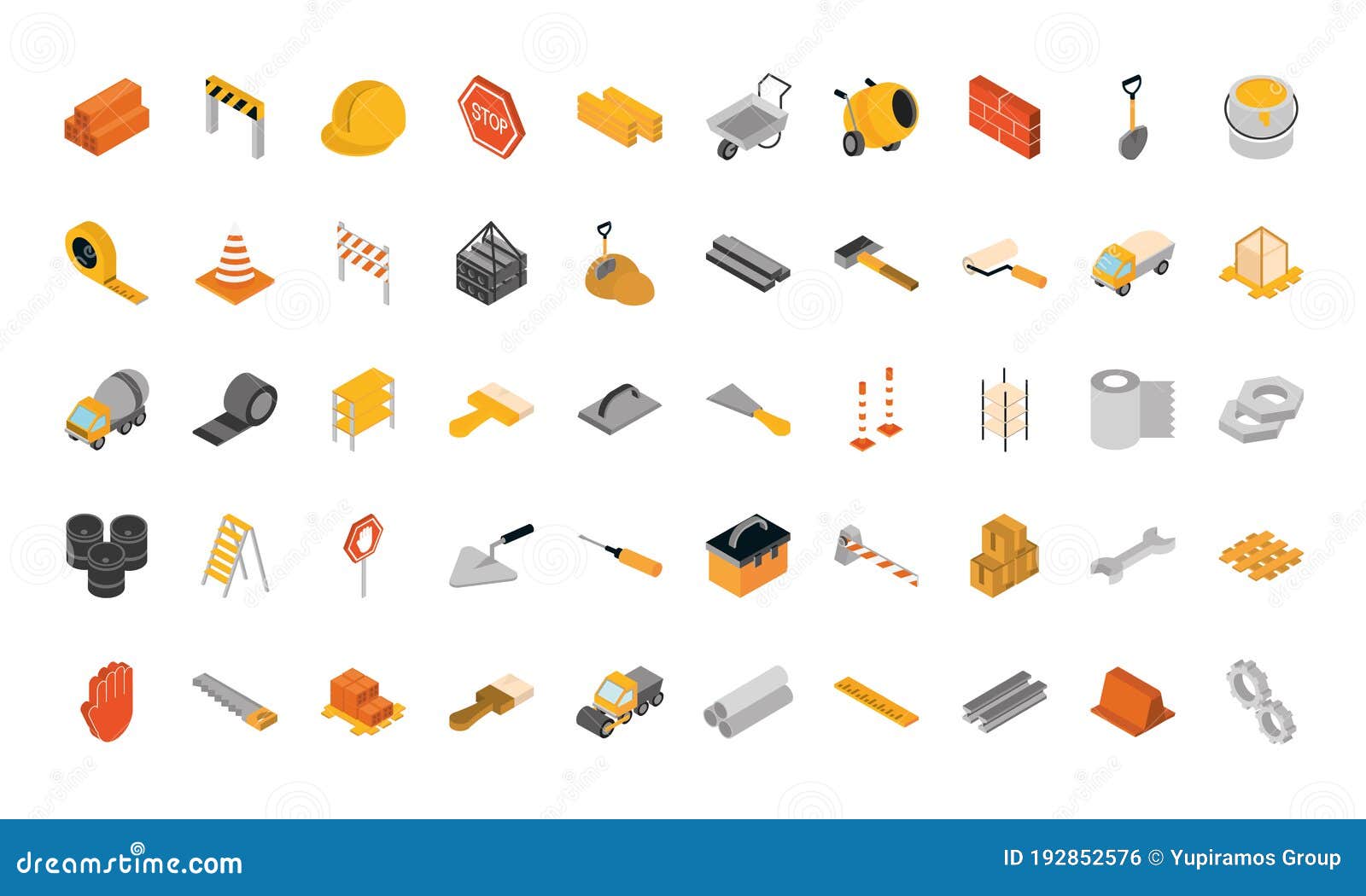 Isometric Repair Construction Work Tool And Equipment Brick Barrier