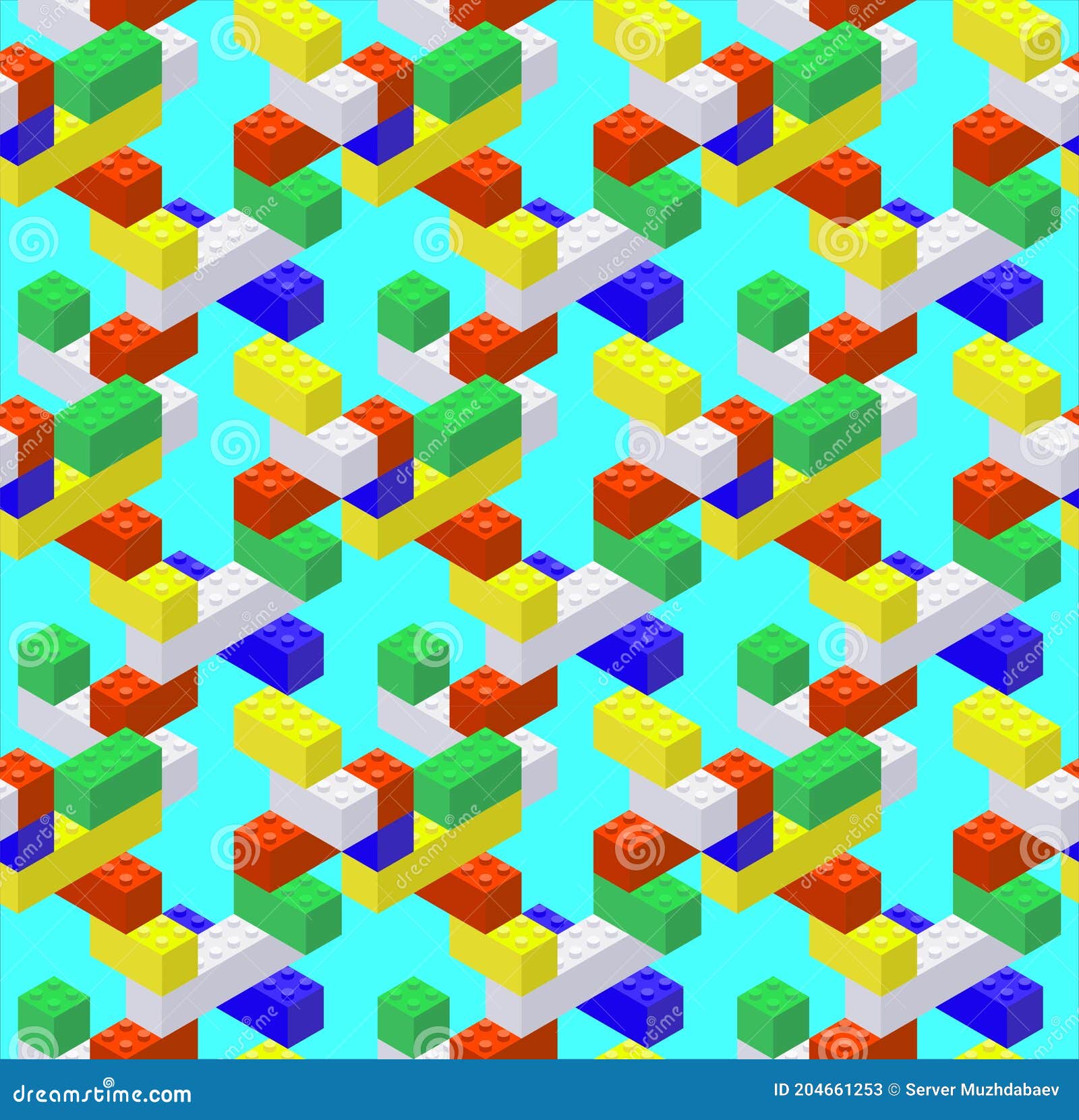 Isometric Seamless Pattern From Colored Plastic Blocks Vector Illustration Stock Vector