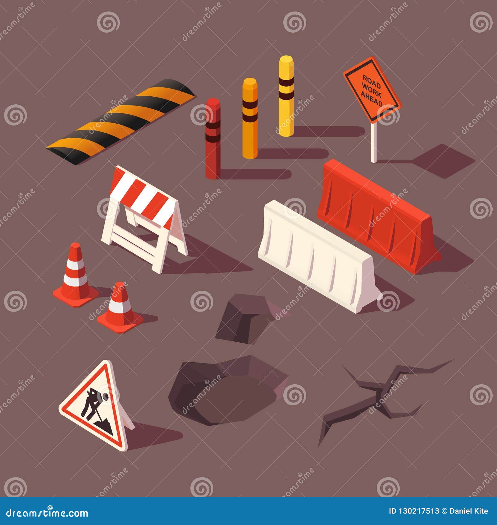 Isometric Set of Road Repair for Infographics. Road Work Ahead Sign ...