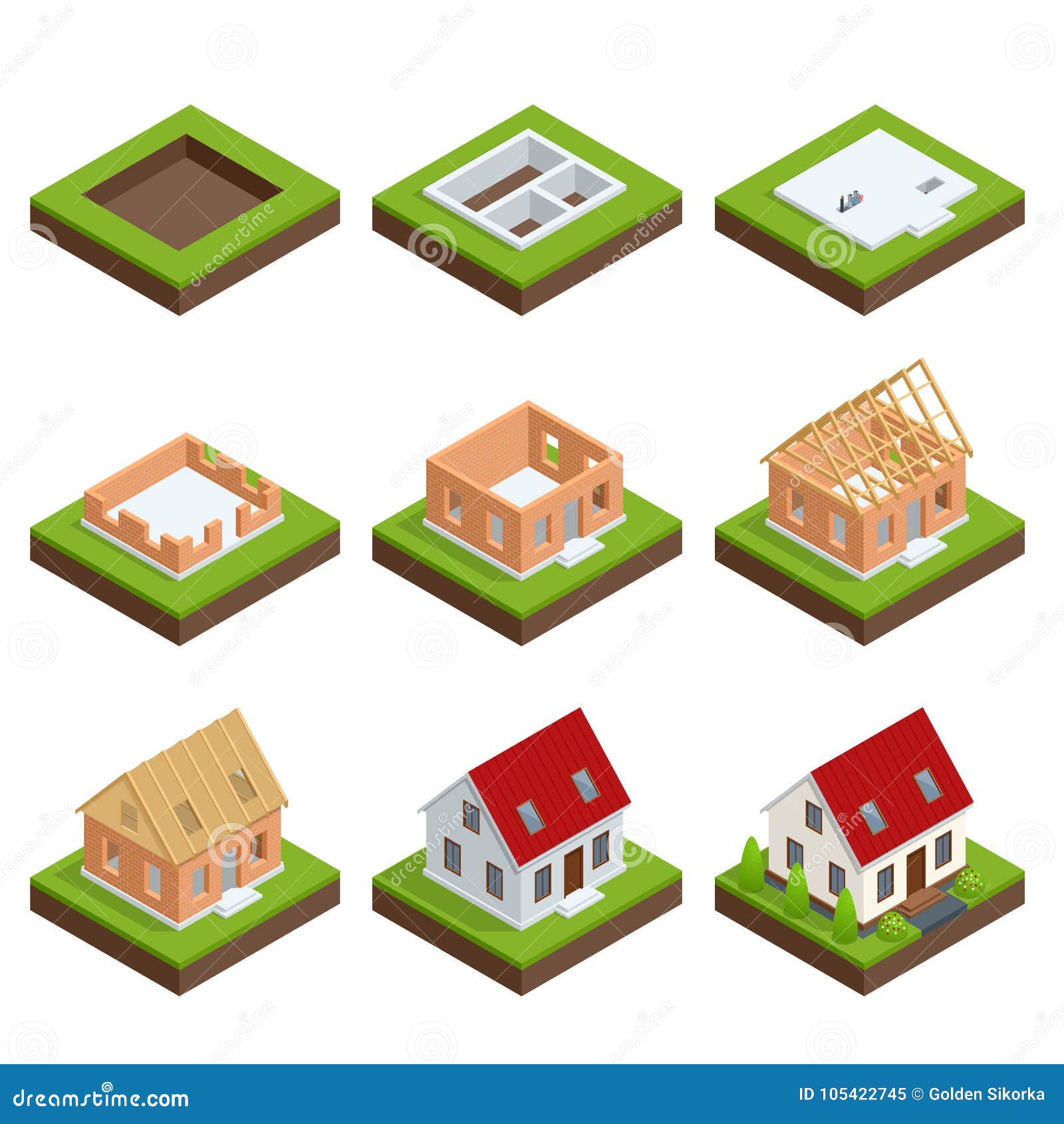 Building Construction Isometric Infographics Cartoon Vector building-construction-process-diagram-maxbway