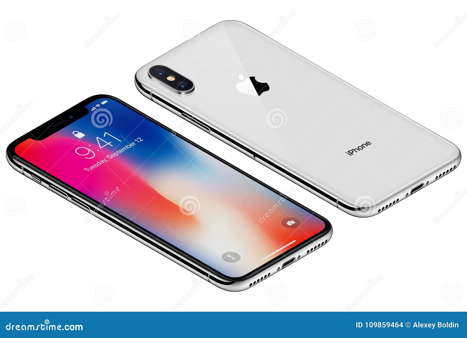 Download Isometric Silver Apple IPhone X Front Side With IOS 11 Lockscreen And Back Side Isolated On ...