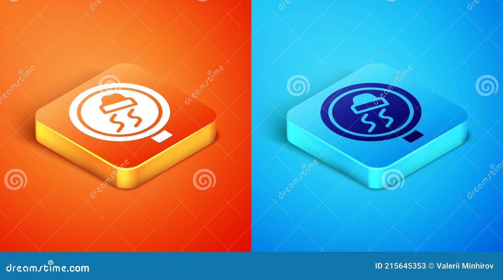 Isometric Slippery Road Traffic Warning Icon Isolated on Orange and Blue Background. Traffic