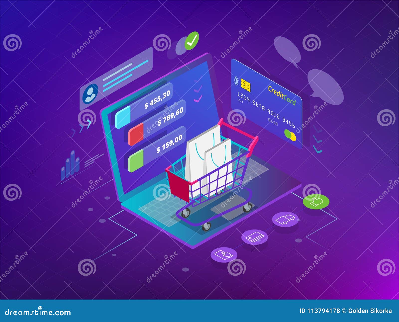 isometric smart phone online shopping concept. online store, shopping cart icon. ecommerce