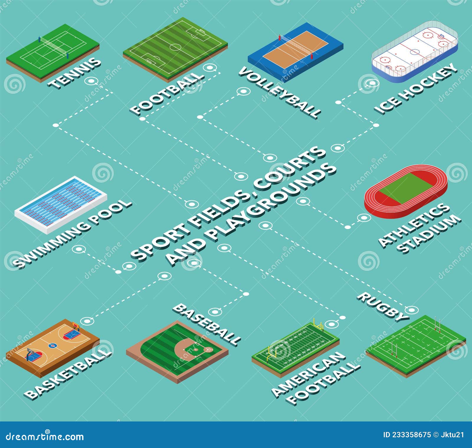 Sports Courts, Fields and Playgrounds Isometric Illustrations Vector