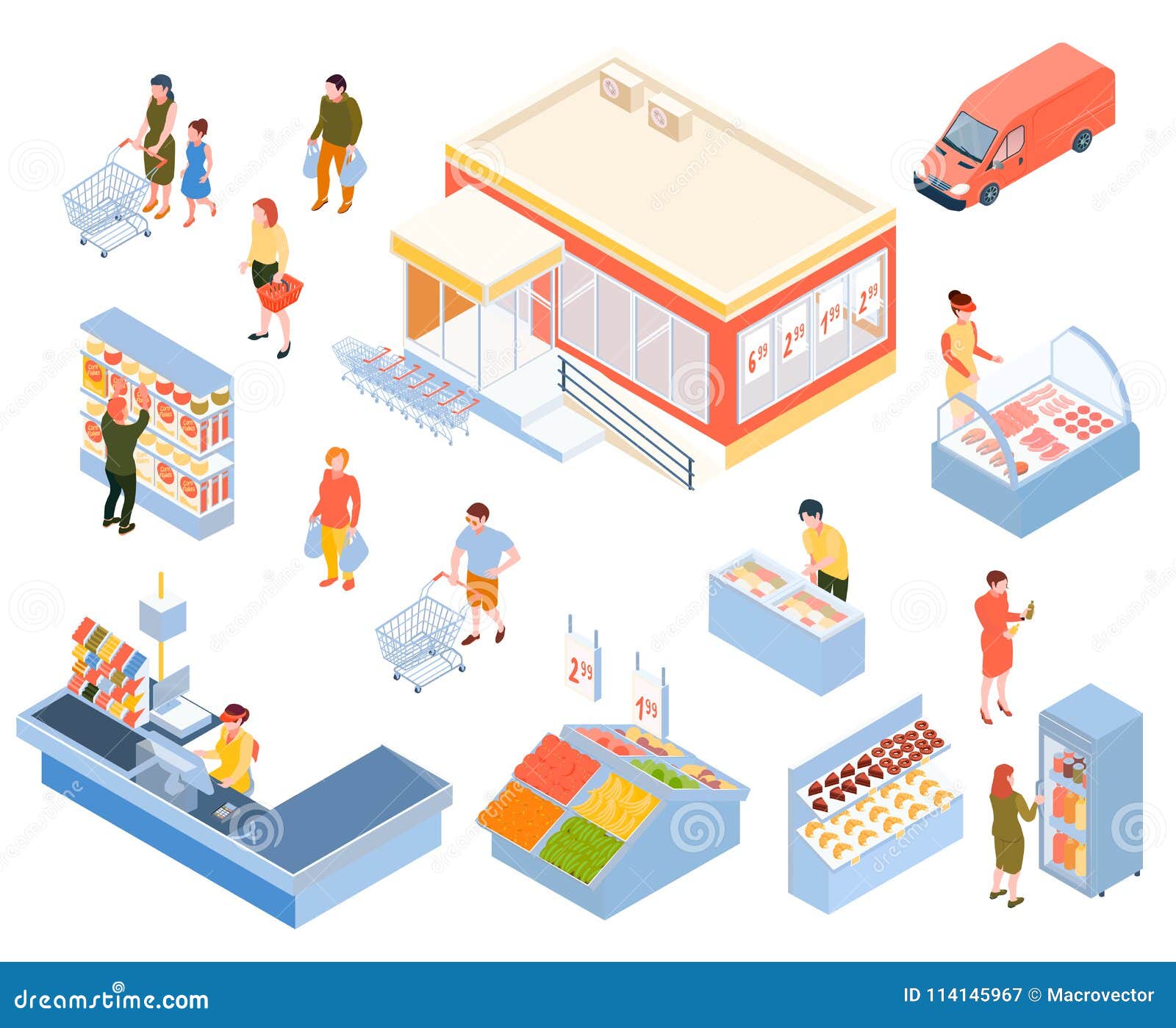 Isometric Supermarket Icons Set Stock Vector - Illustration of icons ...