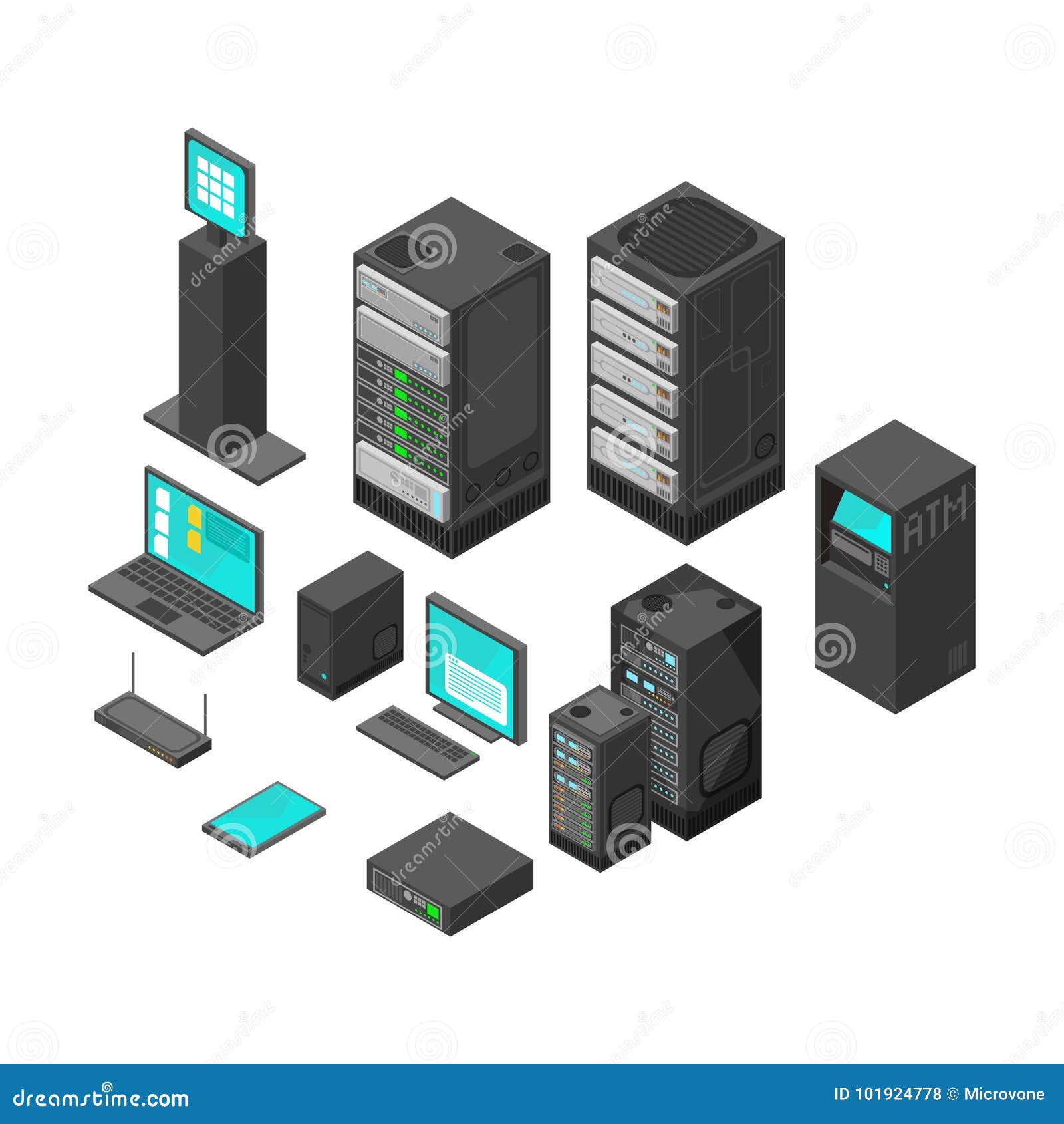 Isometric Technology and Banking Icons. Flat Vector Illustration Stock