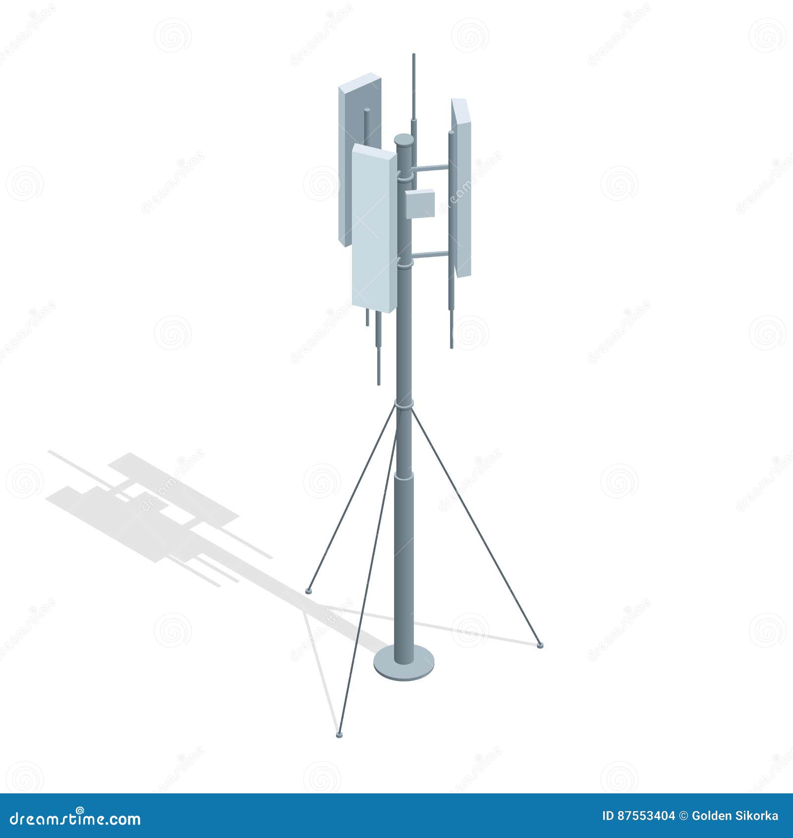 isometric telecommunications towers. a mobile phone communication repeater antenna  flat .