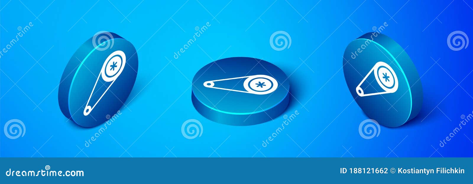 isometric timing belt kit icon  on blue background. blue circle button.  