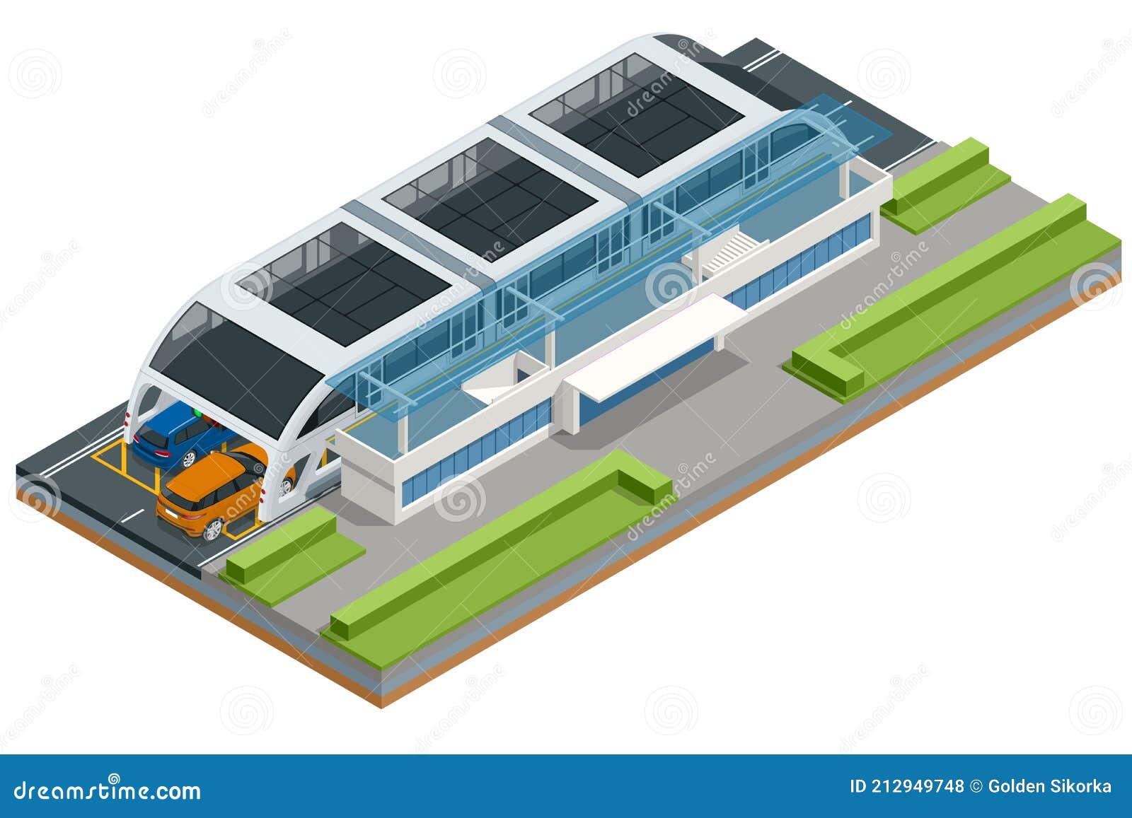 isometric transit elevated bus in china. straddling bus, straddle bus, land airbus, or tunnel bus road vehicle ed
