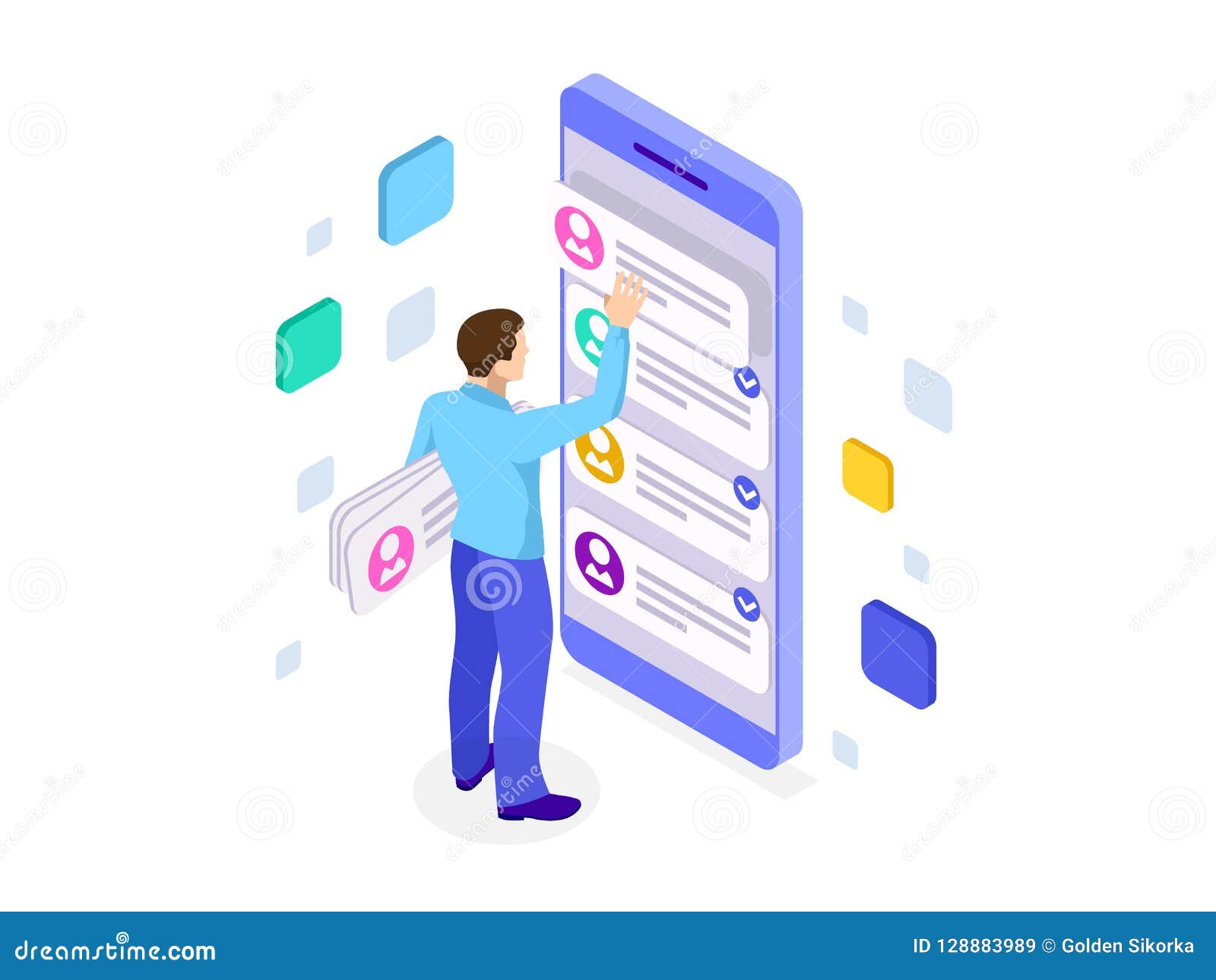 isometric ux app development and holding smartphone. user experience. website  and development.