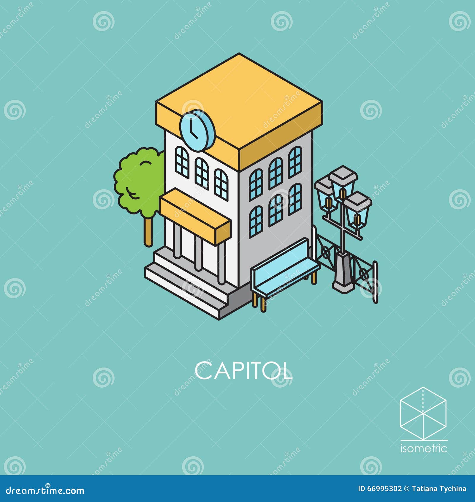 Isometric Vector Icon City Hall on a Blue Background Stock Vector