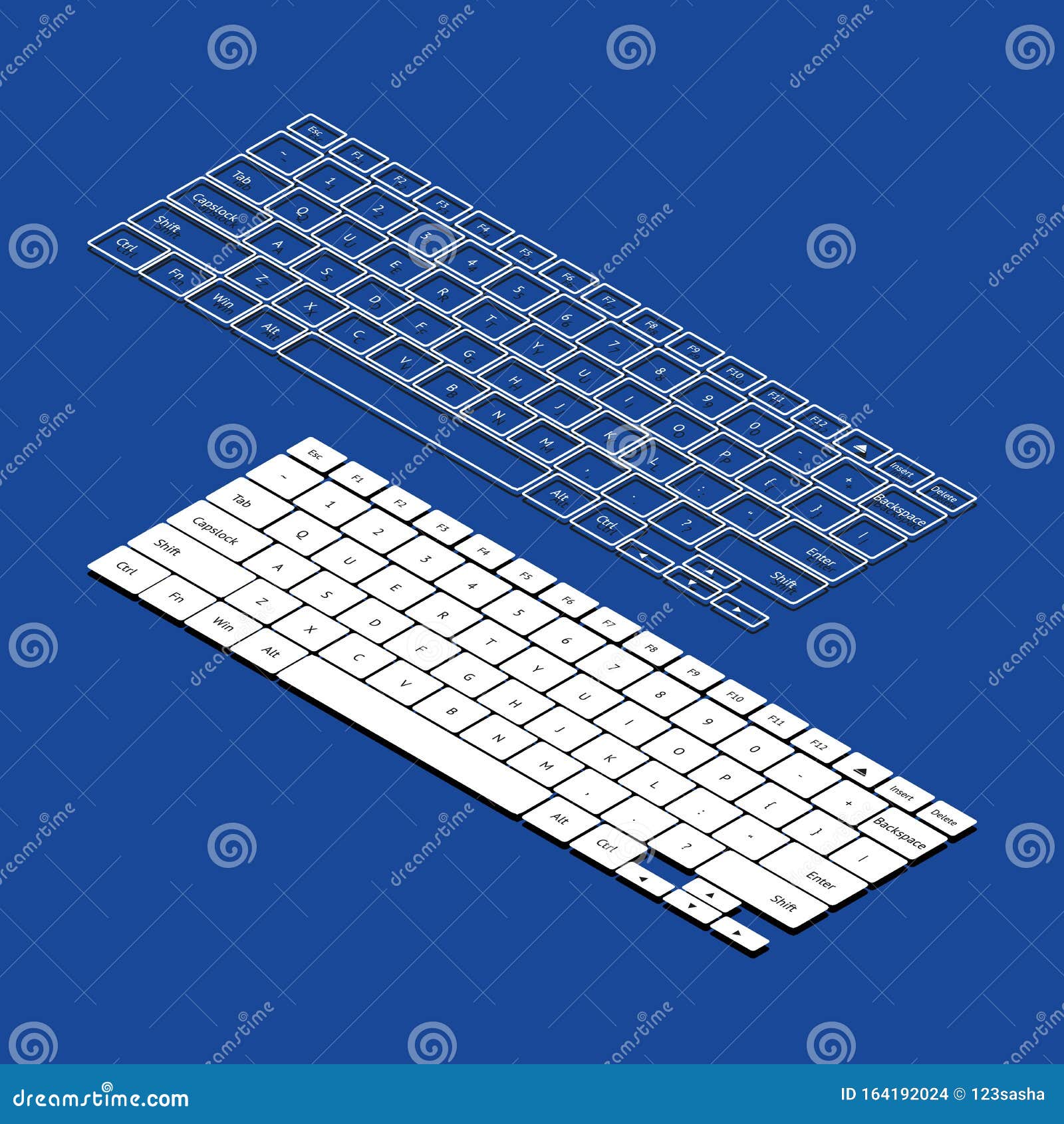 Isometric Vector Keyboards on the Blue Background Stock Vector