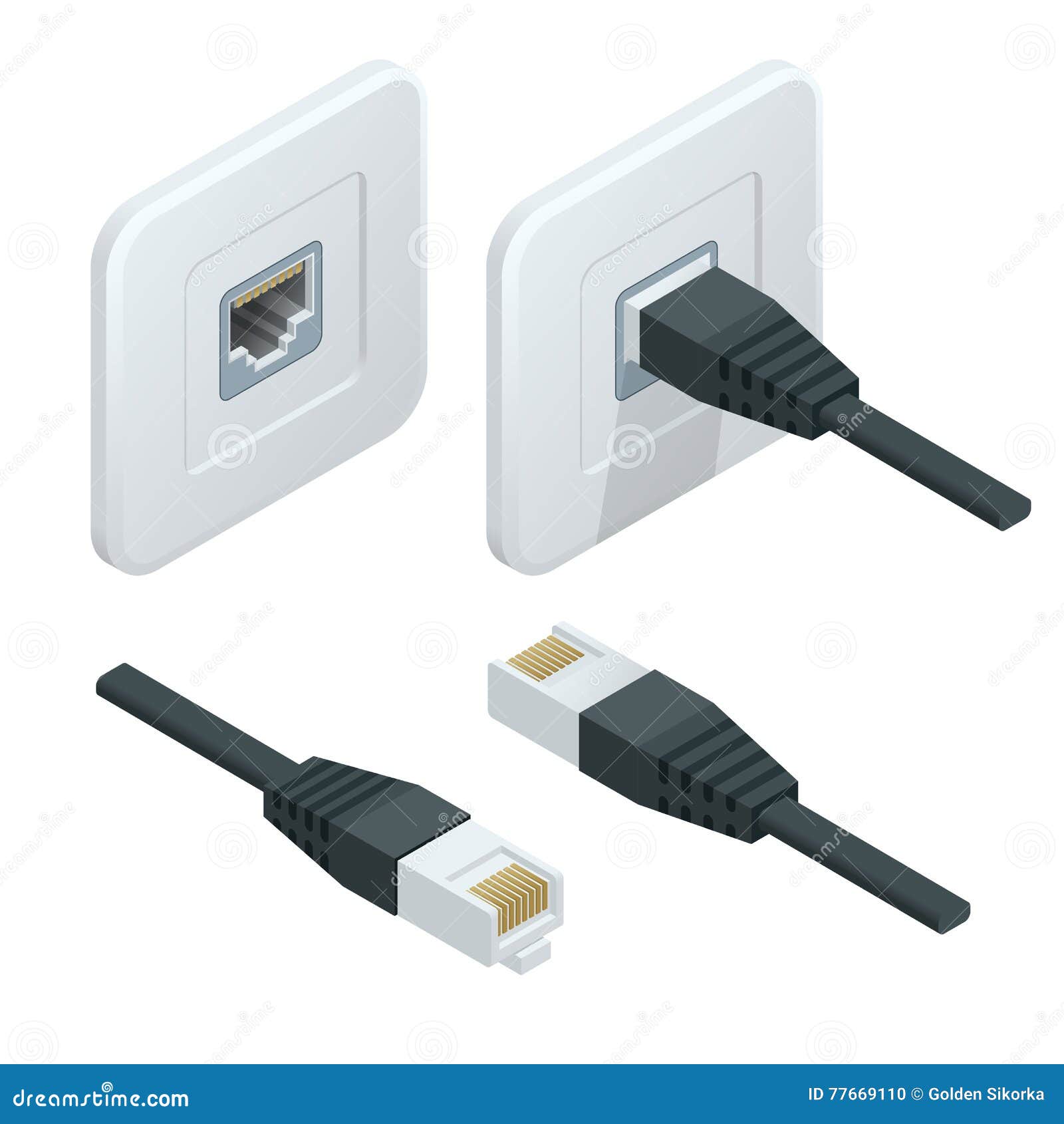isometric  network socket icon. lan cable network internet.
