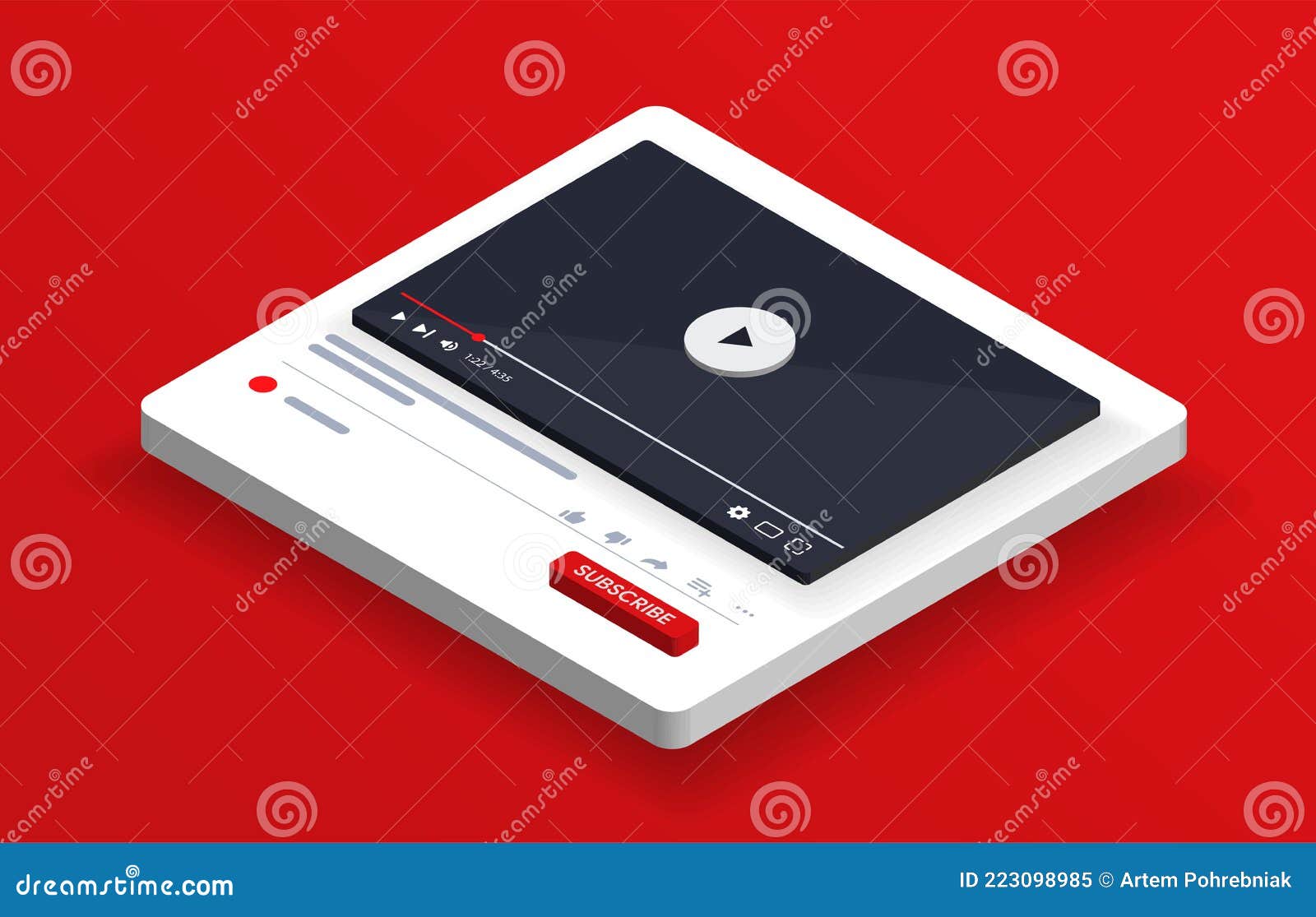 Isometric Video Player Youtube. PC Social Media Interface. Play