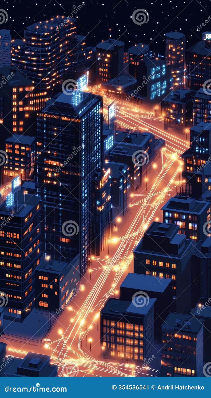 isometric view of energy lines transmitting data reflecting sustainability and innovation.