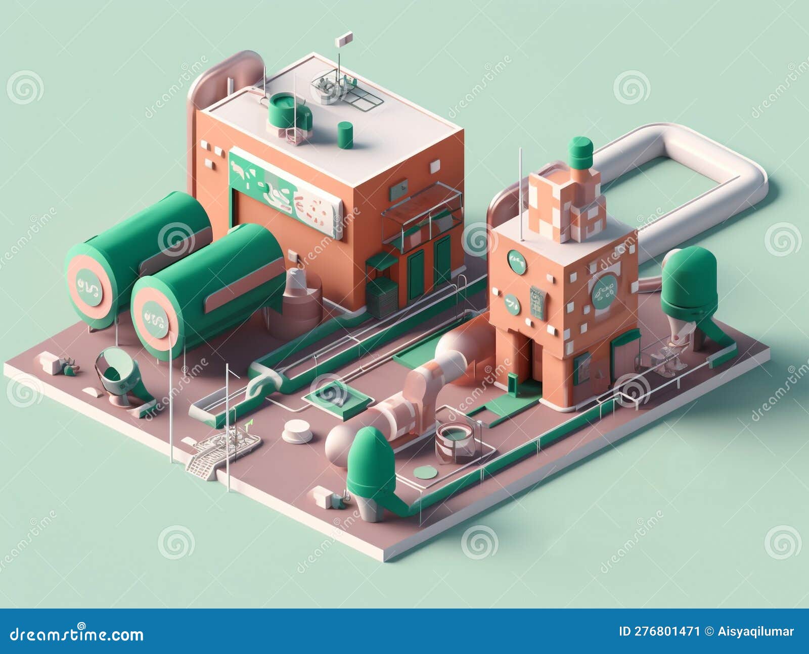 Isometric View of the Exterior of a Factory Building with Exposed ...