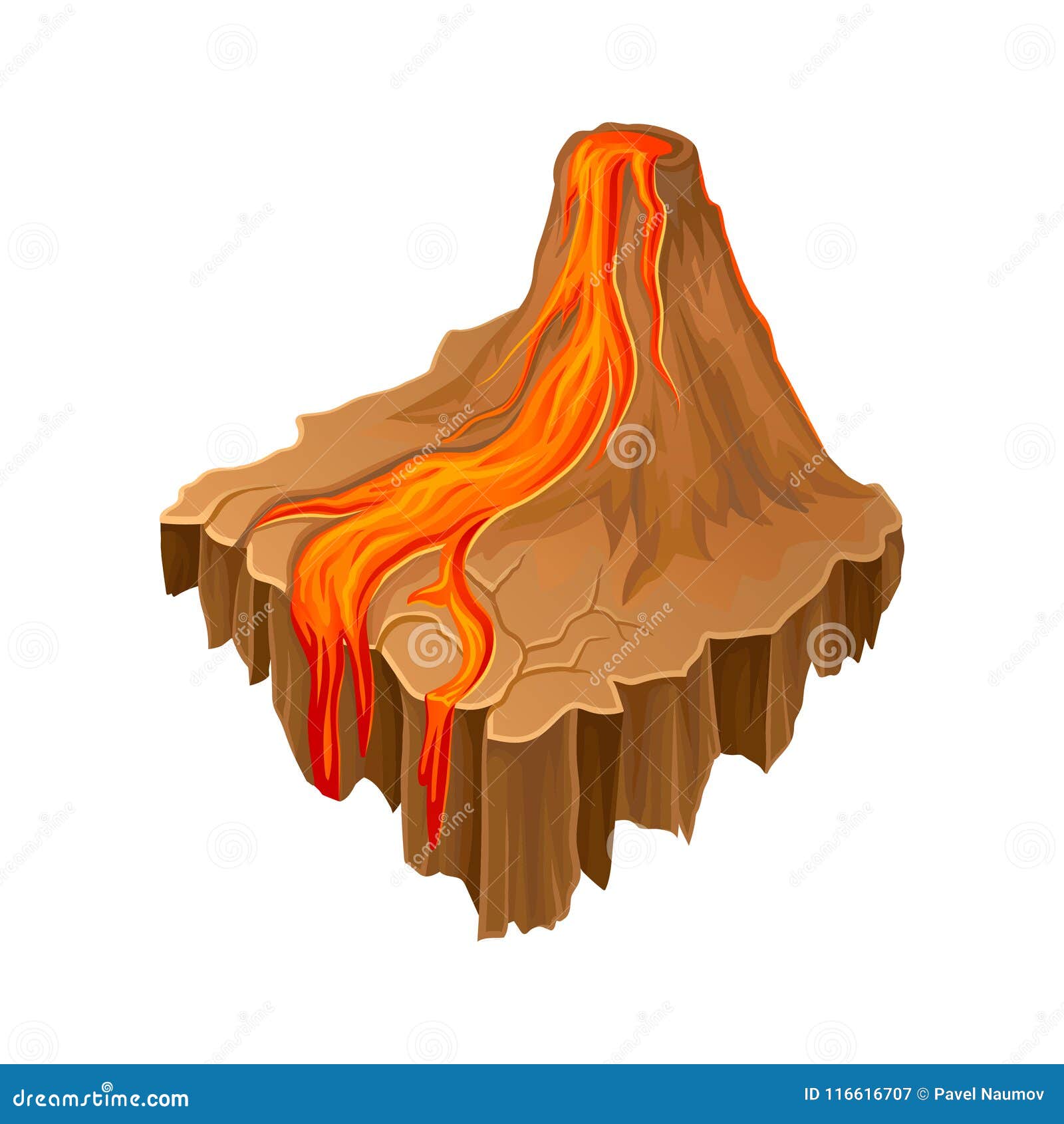 Isometric Volcano Island with Hot Flowing Lava. Colorful Cartoon Landscape.  Vector Element for Fantasy Game Stock Vector - Illustration of environment,  bright: 116616707