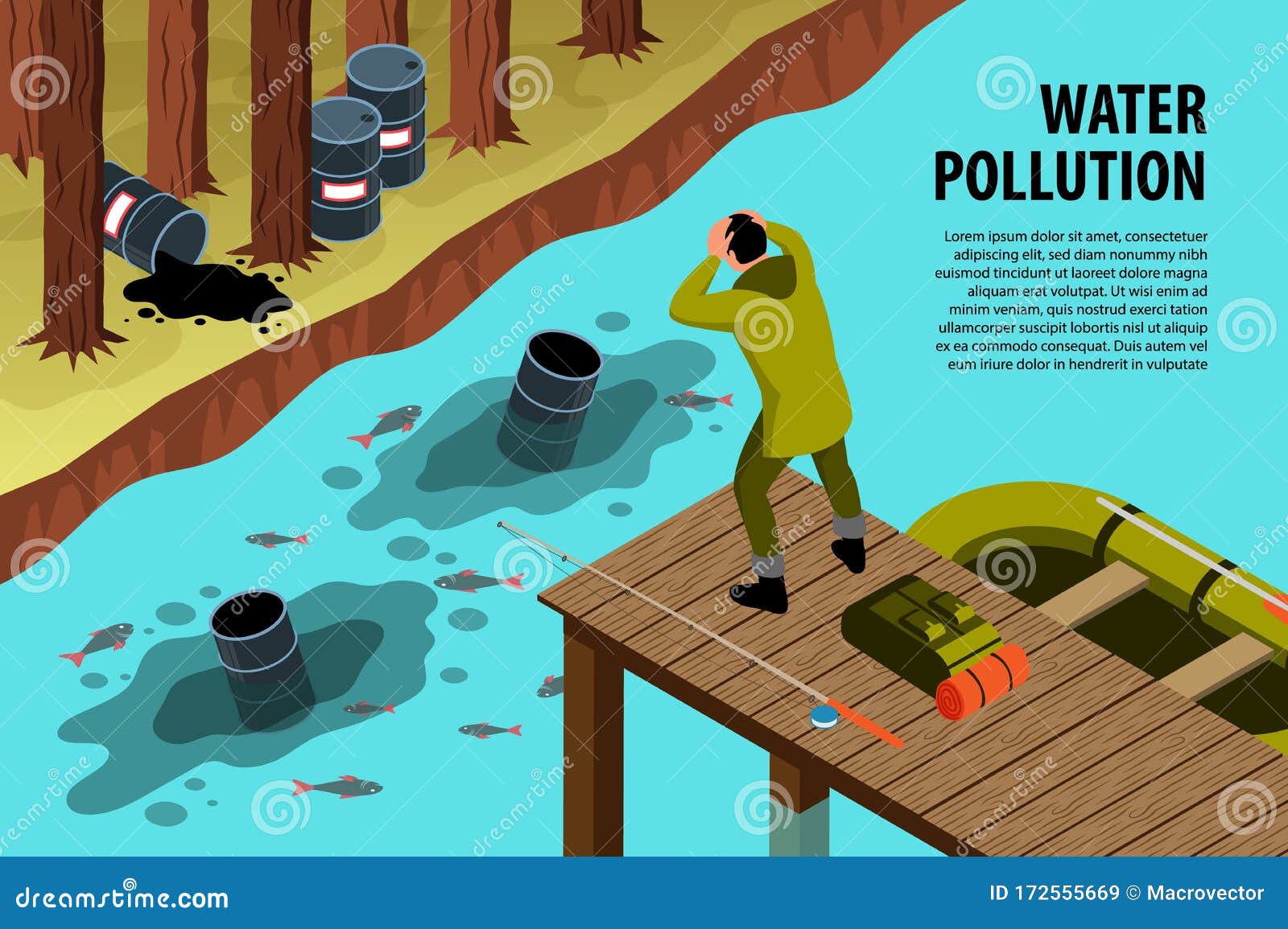 Isometric Pollution Flowchart Composition Vector Illustration