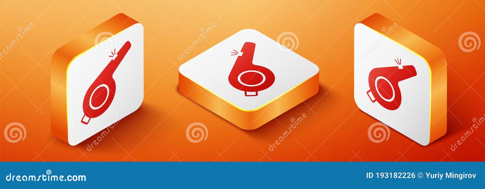 isometric whistle icon  on orange background. referee . fitness and sport sign. orange square button