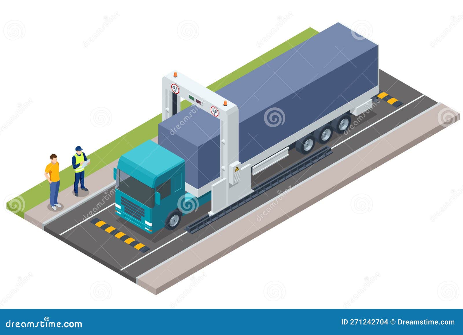 isometric x-ray truck scanner. mobile x-ray scanning system is used against smuggling. customs control on border