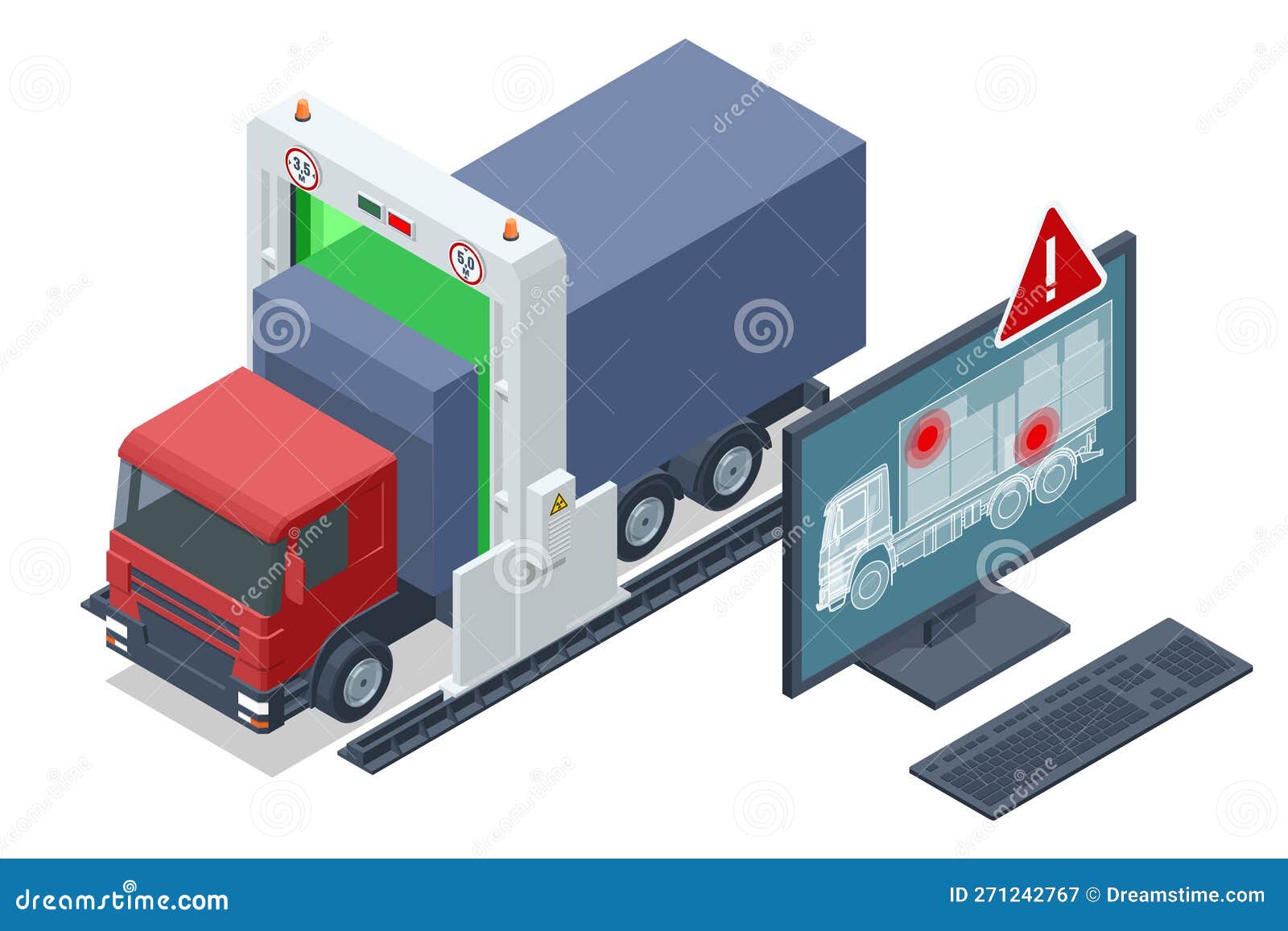 isometric x-ray truck scanner. mobile x-ray scanning system is used against smuggling. customs control on border