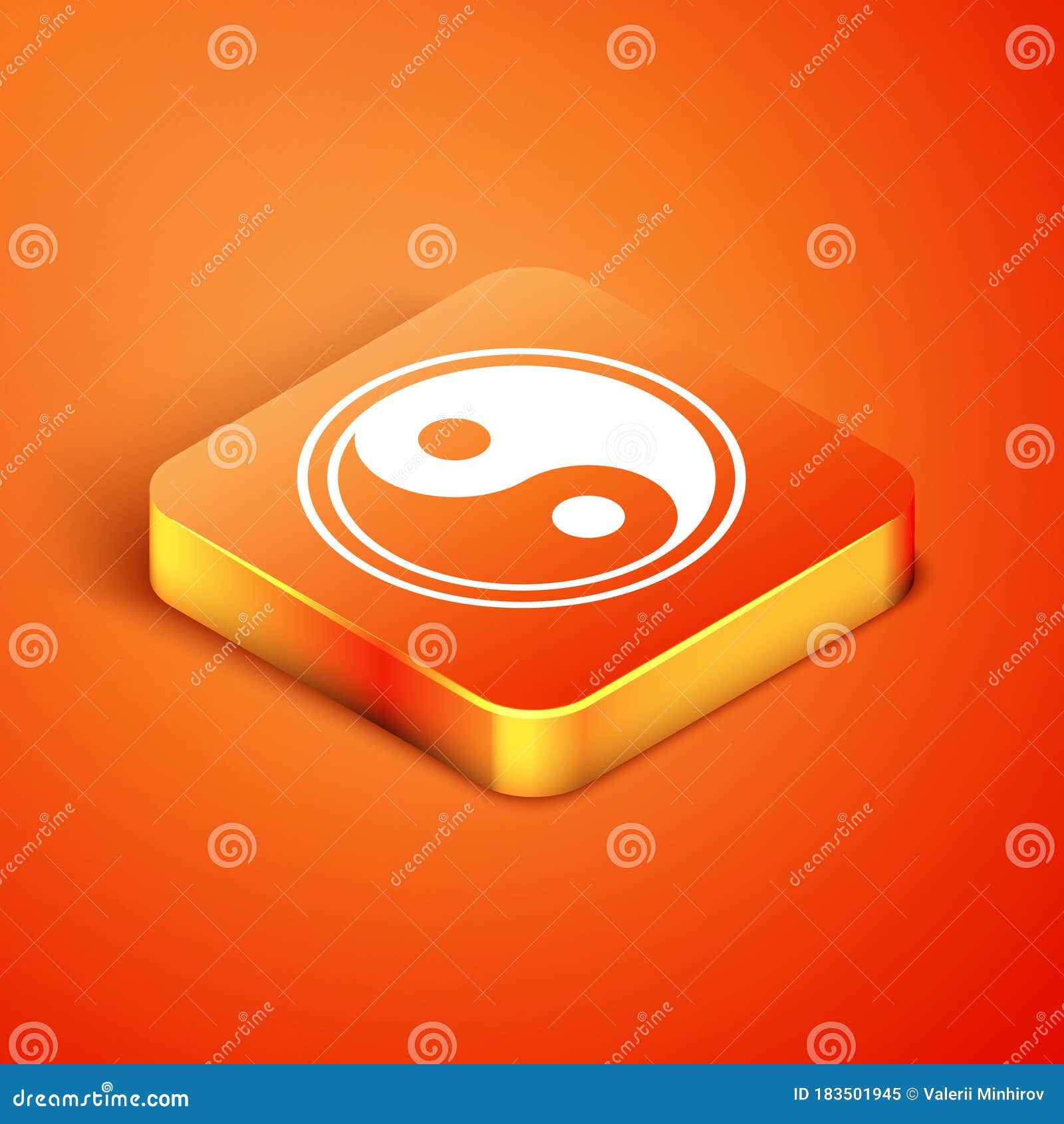 Isometric Yin Yang symbol of harmony and balance icon isolated on orange background. Vector Illustration