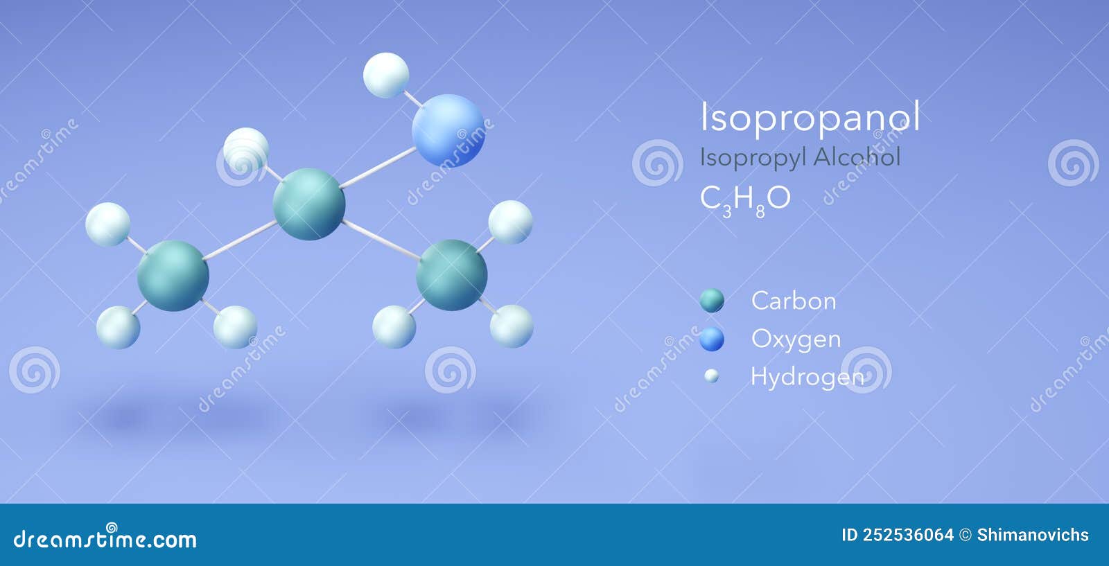 Isopropanol, Isopropyl Alcohol. Molecular Structure 3d Rendering, Structural Chemical Formula