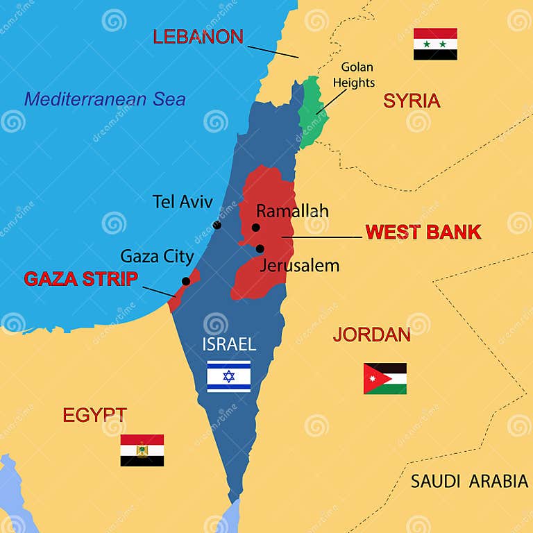 Israel Country Political Map, Including Golan Heights, West Bank and Gaza Strip. Detailed Vector