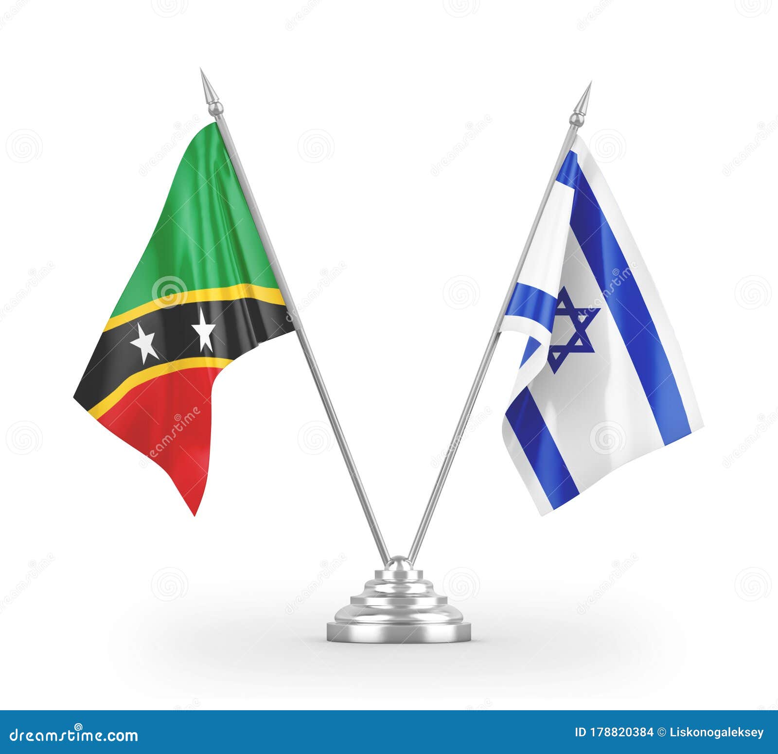 israel and saint kitts and nevis table flags  on white 3d rendering