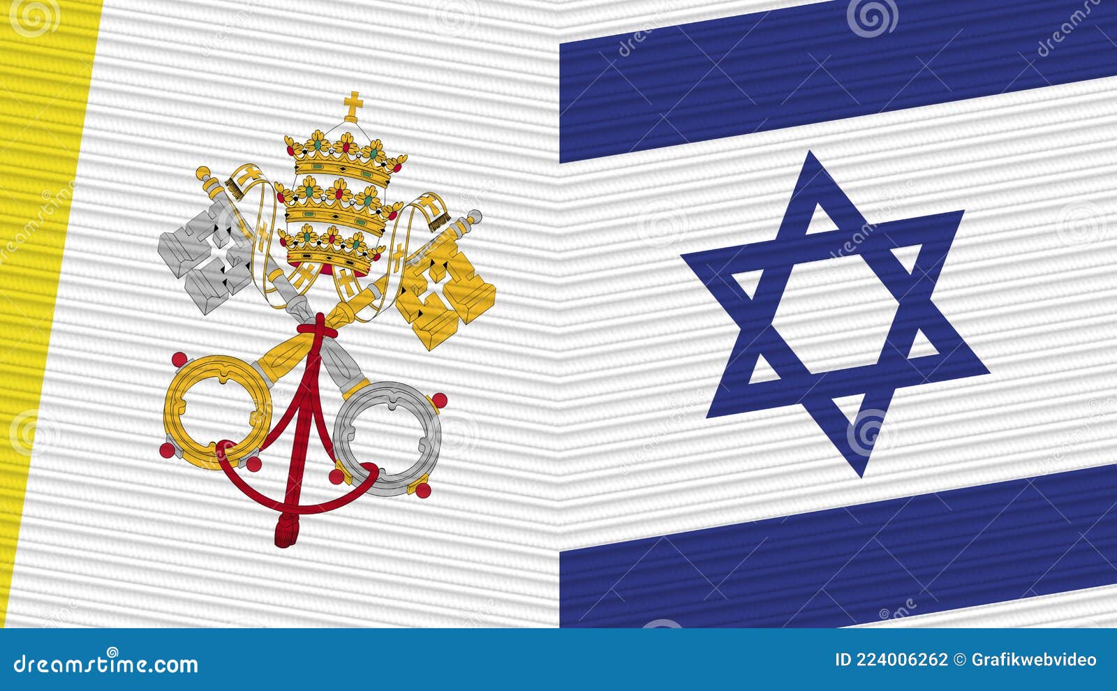 Israel and Vatican Flags Together Fabric Texture Illustration Stock