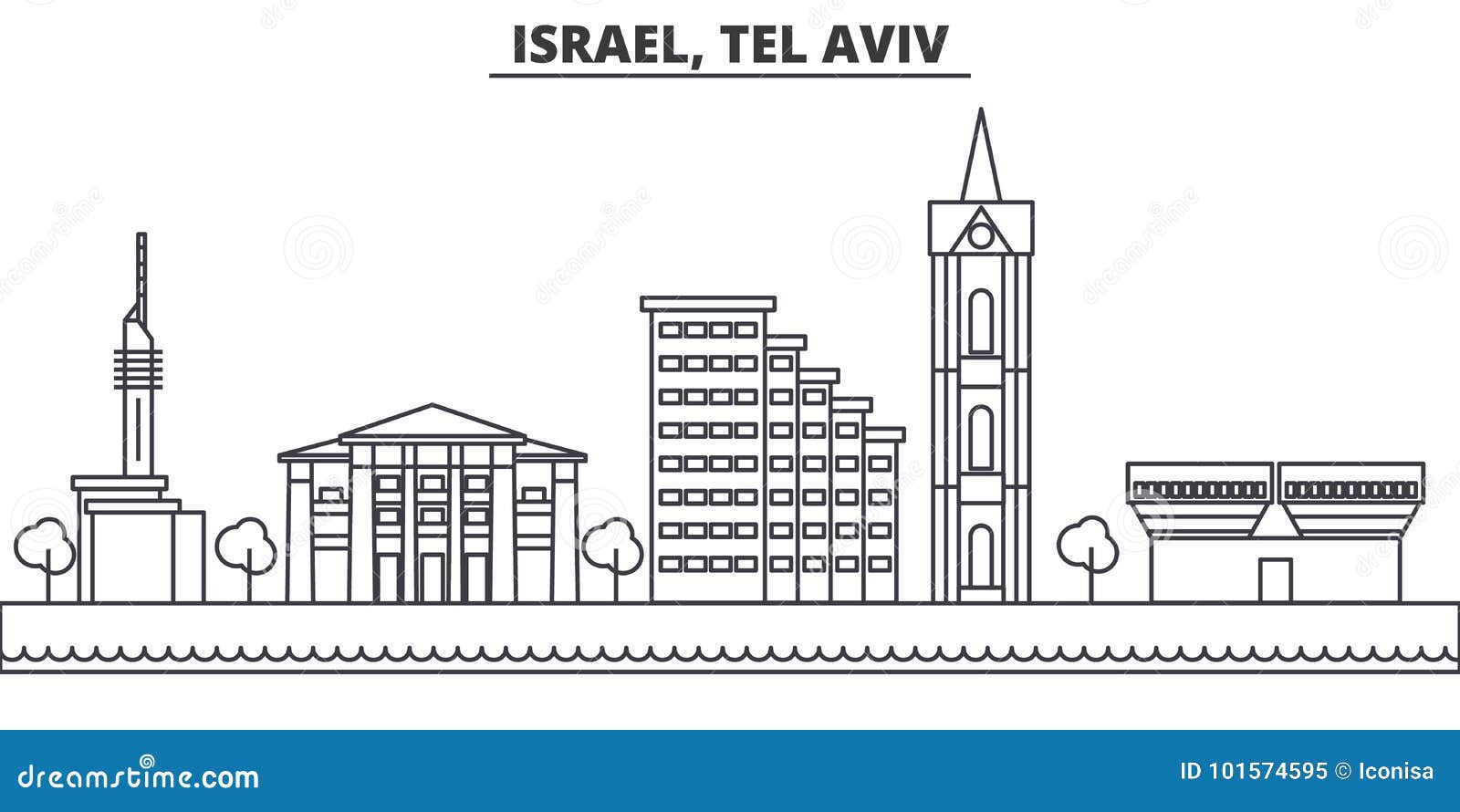 istael, tel aviv architecture line skyline . linear  cityscape with famous landmarks, city sights