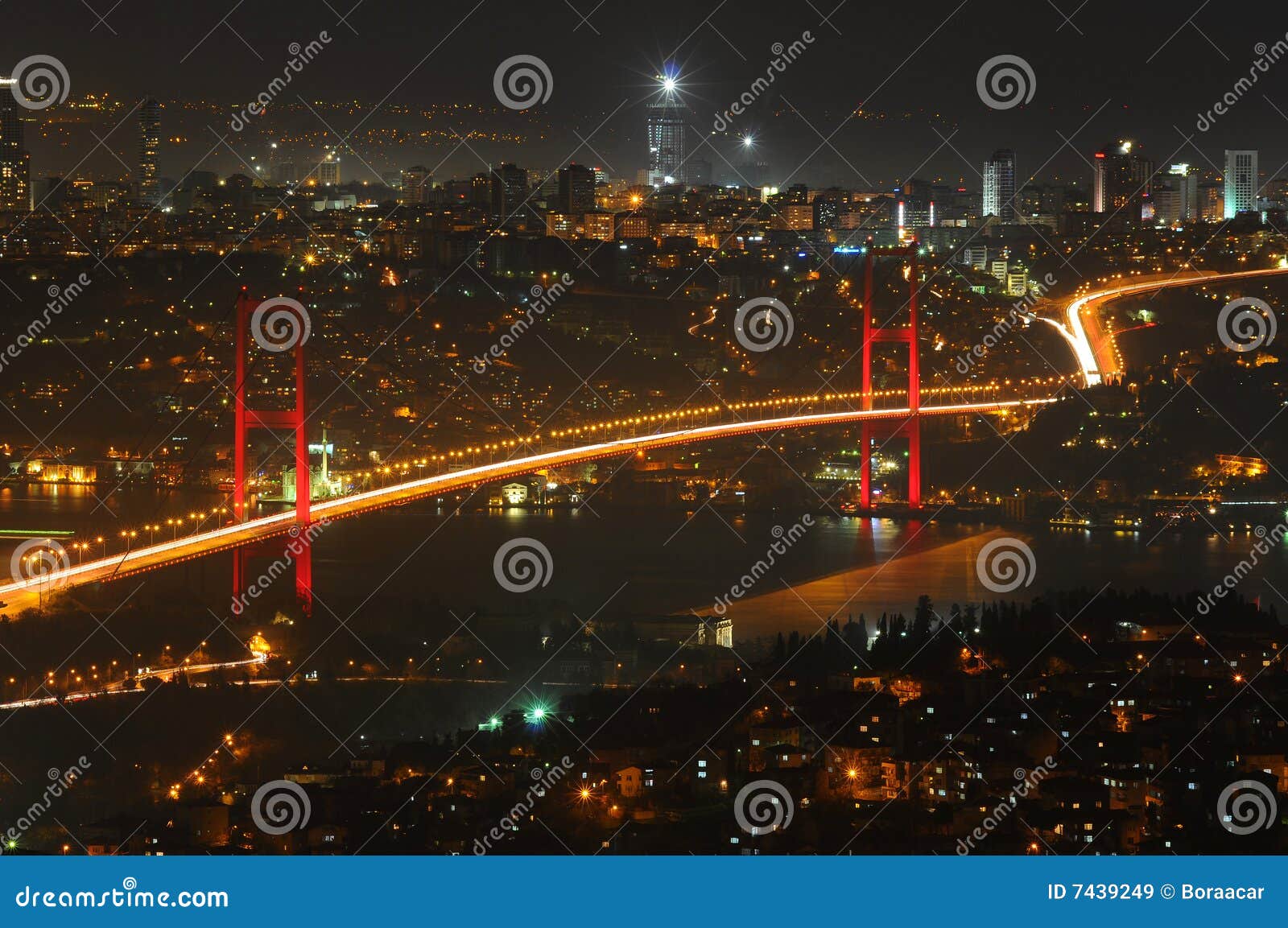 istanbul city lights and bosphorus bridge