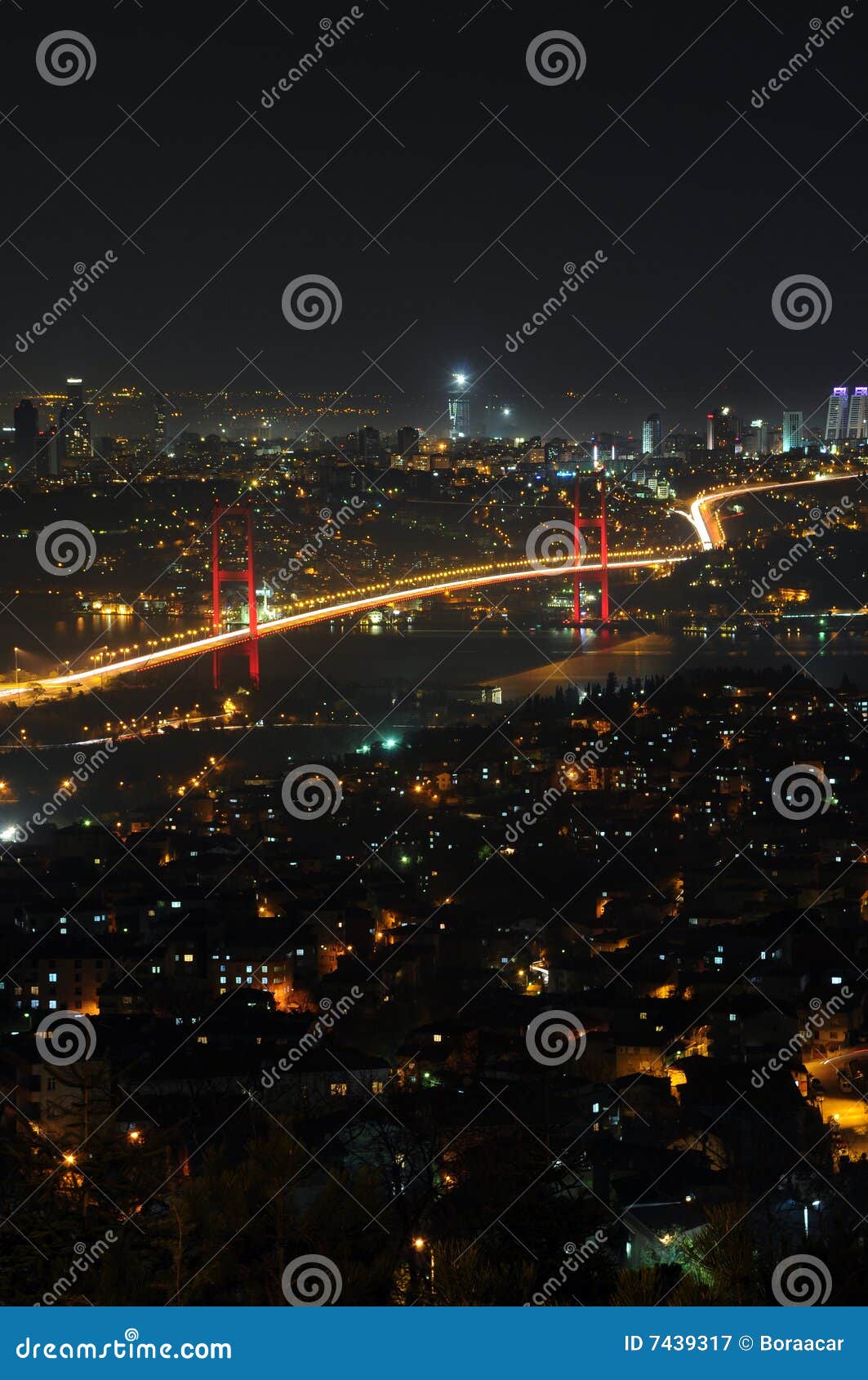 istanbul city lights and bosphorus bridge
