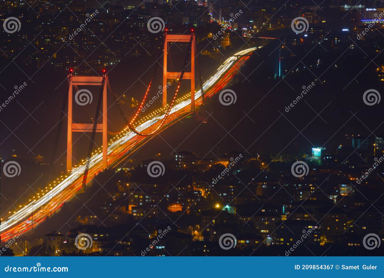 istanbul night aerial view, tall buildings and plazas.