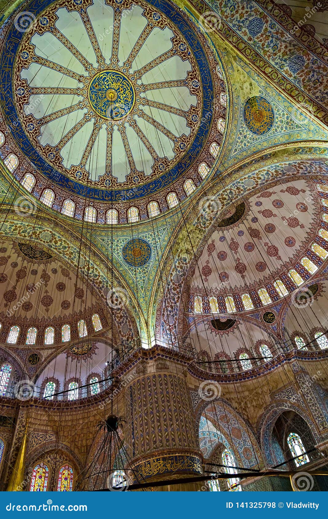 Dome And Praying Area Interior Side View Blue Mosque Stock