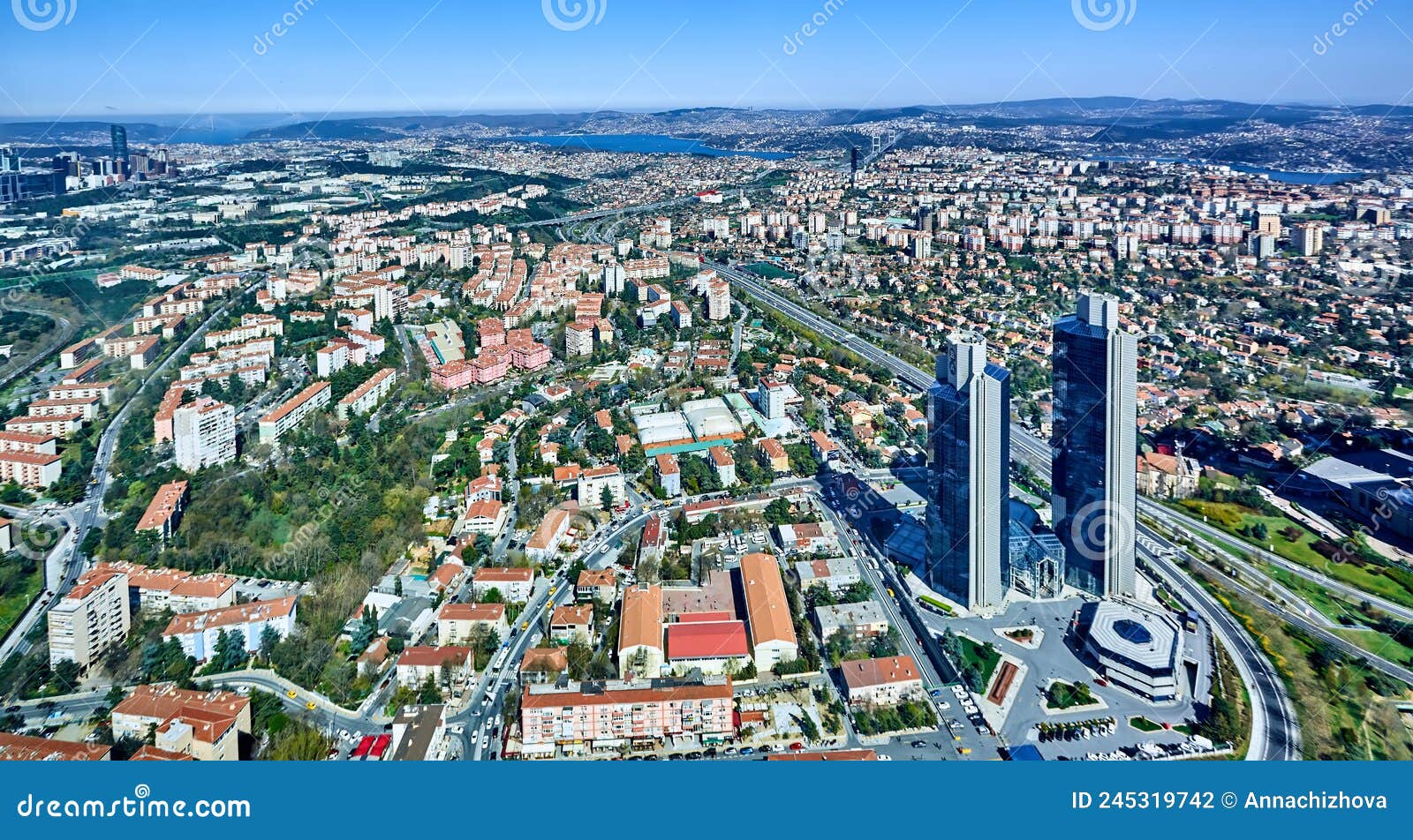 istanbul, turkey - april 3, 2017: arial view the levent business district.