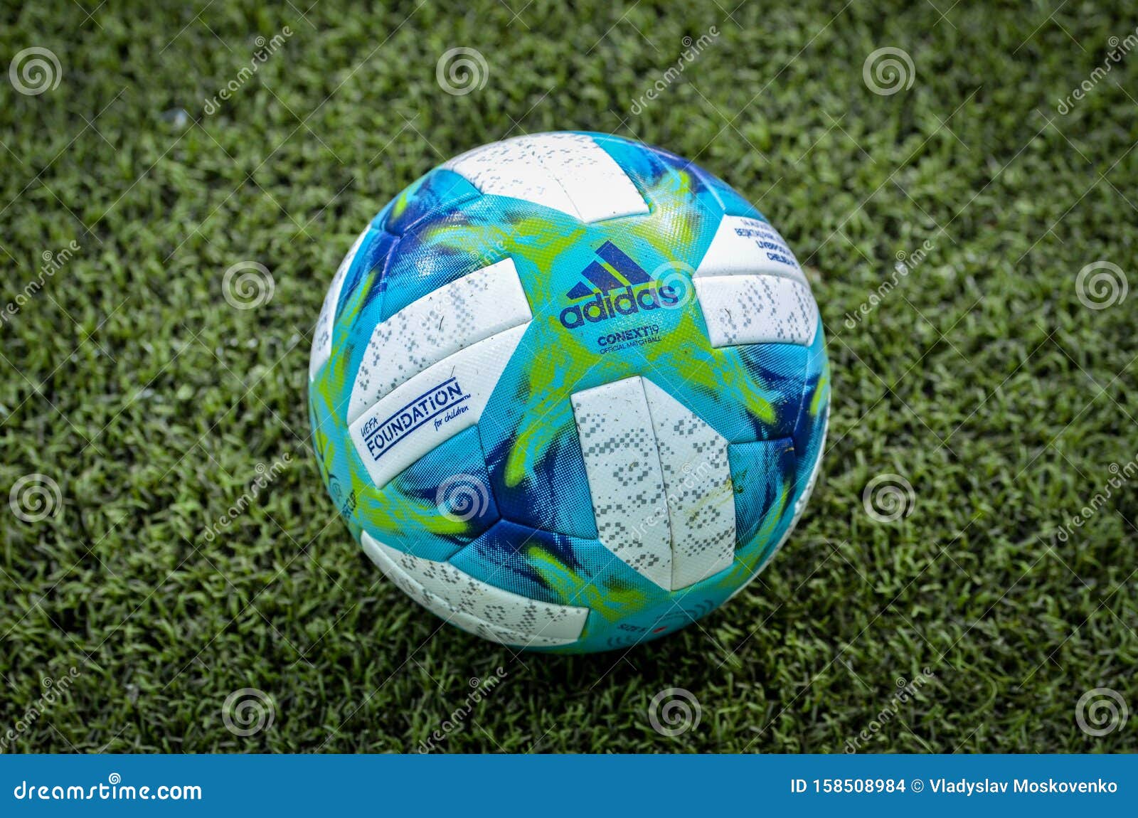 Istanbul, Turkey - August 14, 2019: Champions League Official Soccer Ball  Close Up With Detal Before The Uefa Super Cup Finals Editorial Stock Image  - Image Of Grass, Drill: 158508984