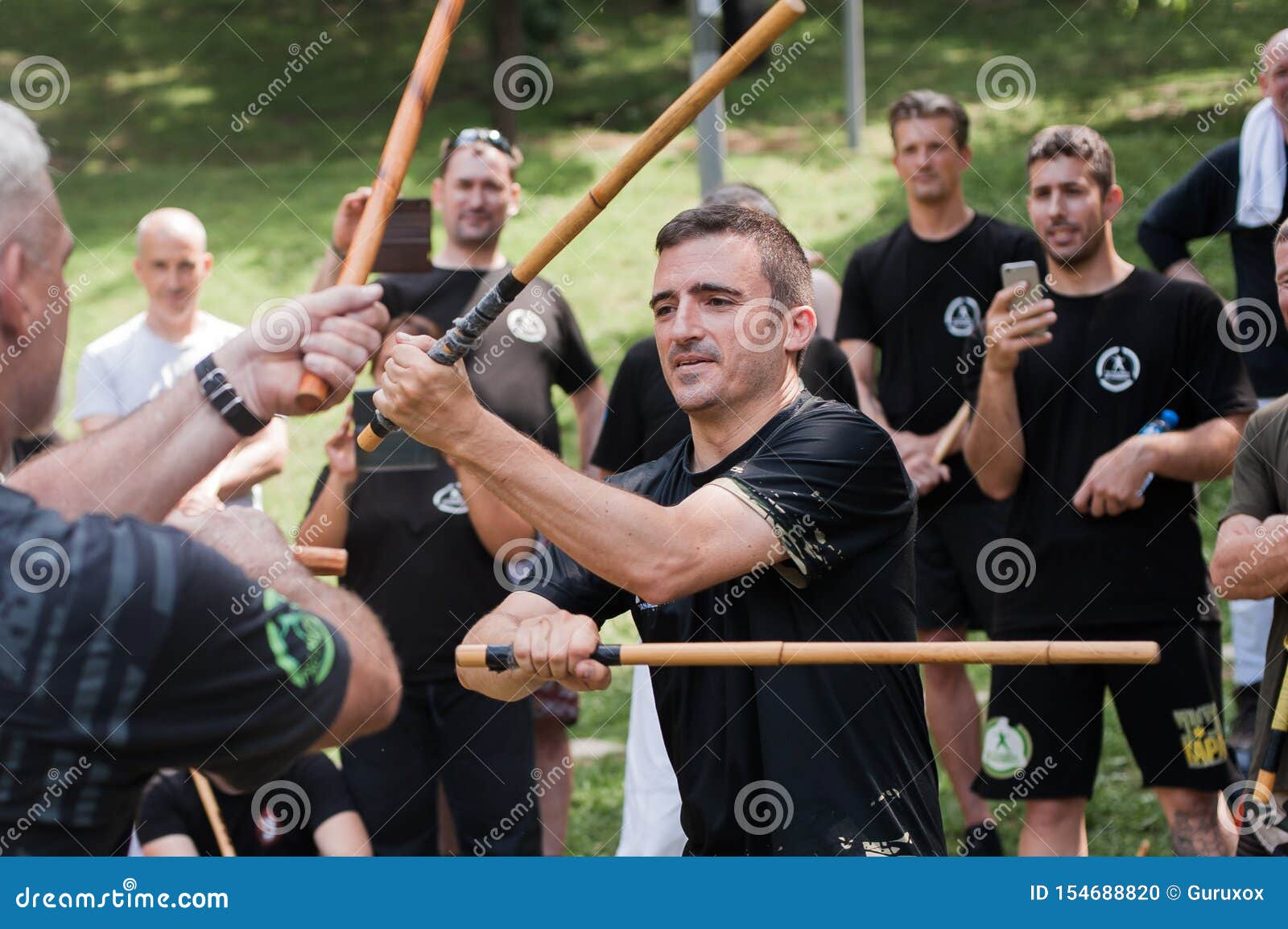 Escrima and kapap instructor demonstrates sticks fighting