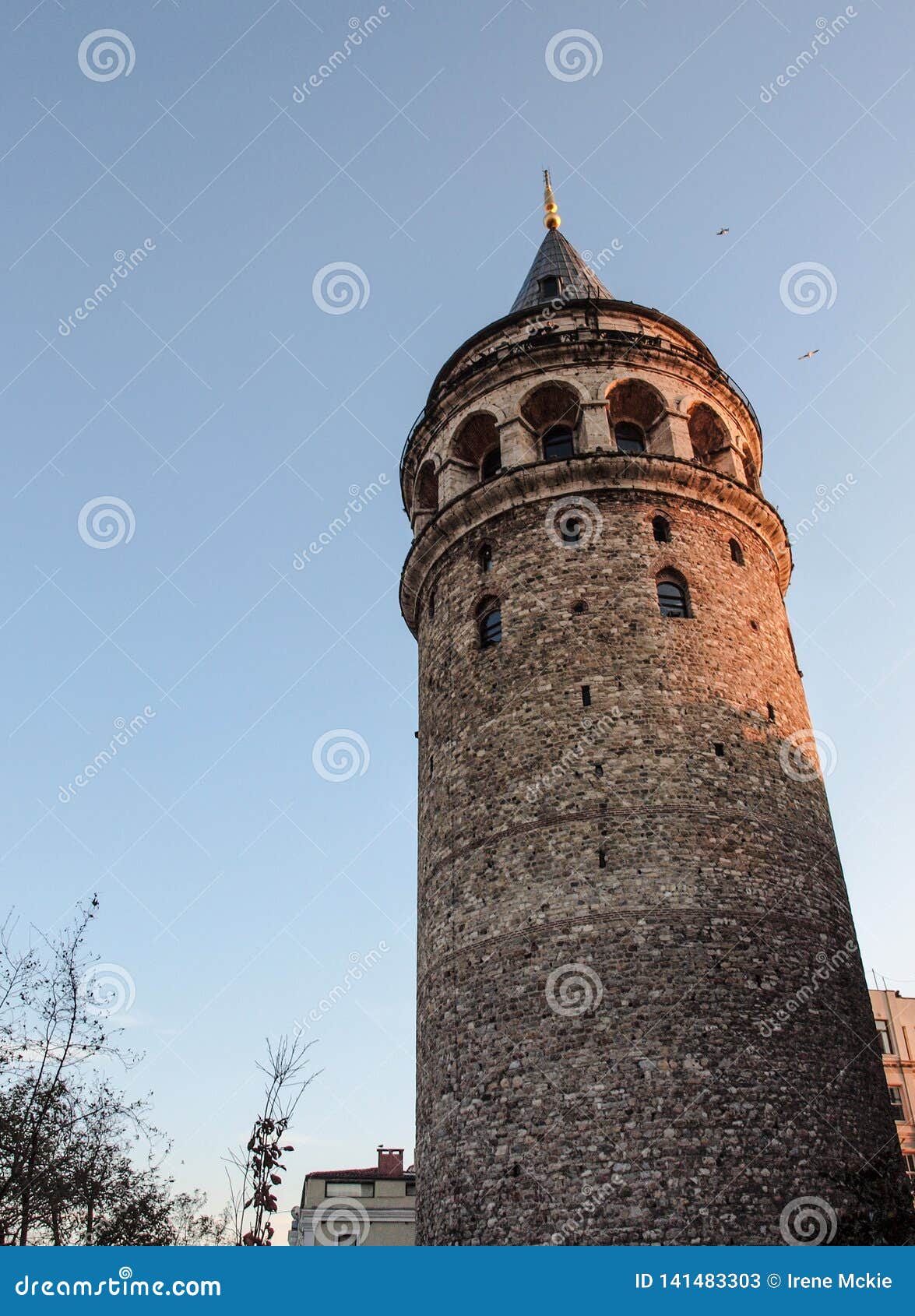 istanbul, turkey, 14th century galata tower, looking up, 206 feet high