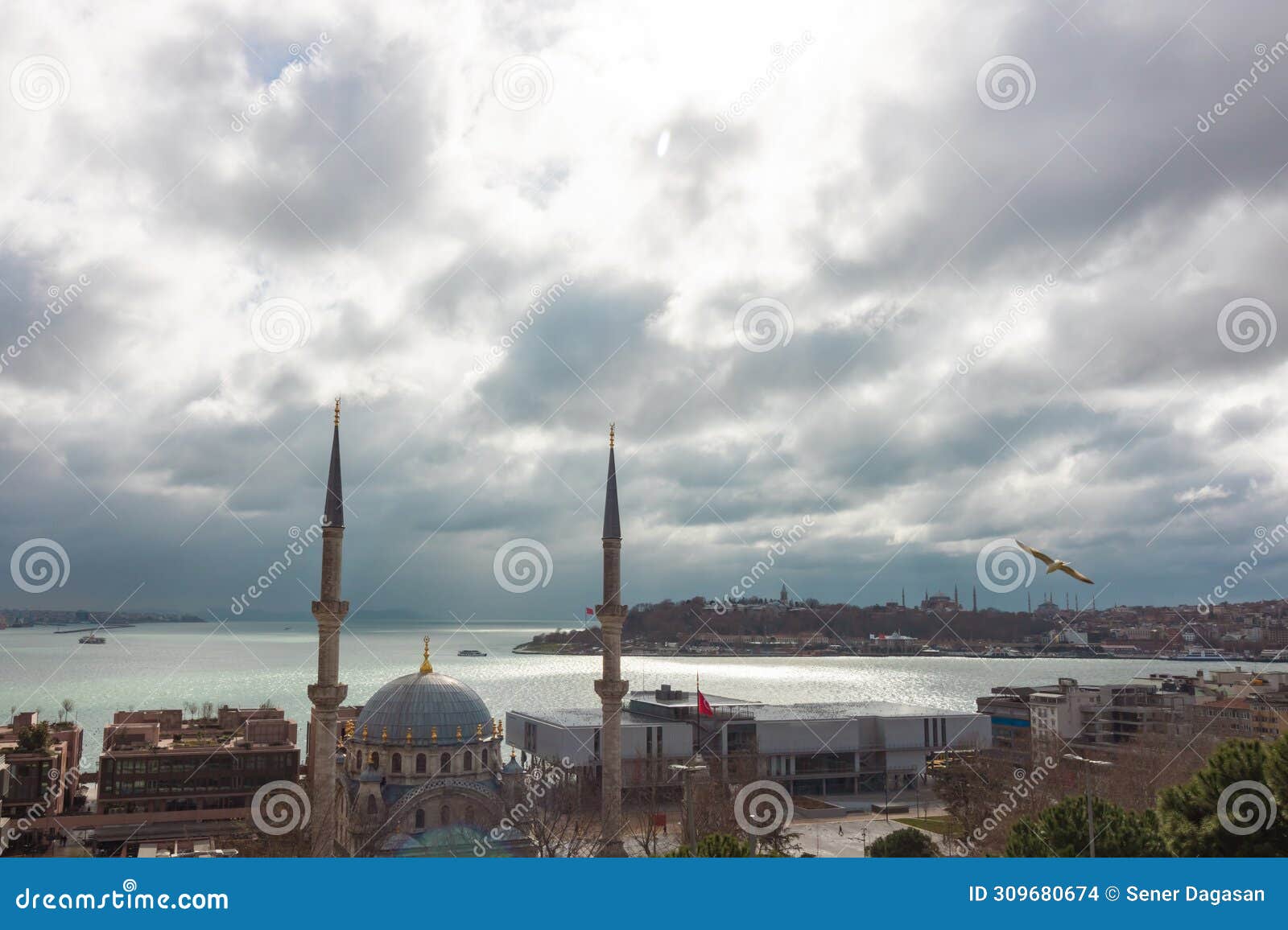 istanbul view from cihangir district. nusretiye mosque and galataport